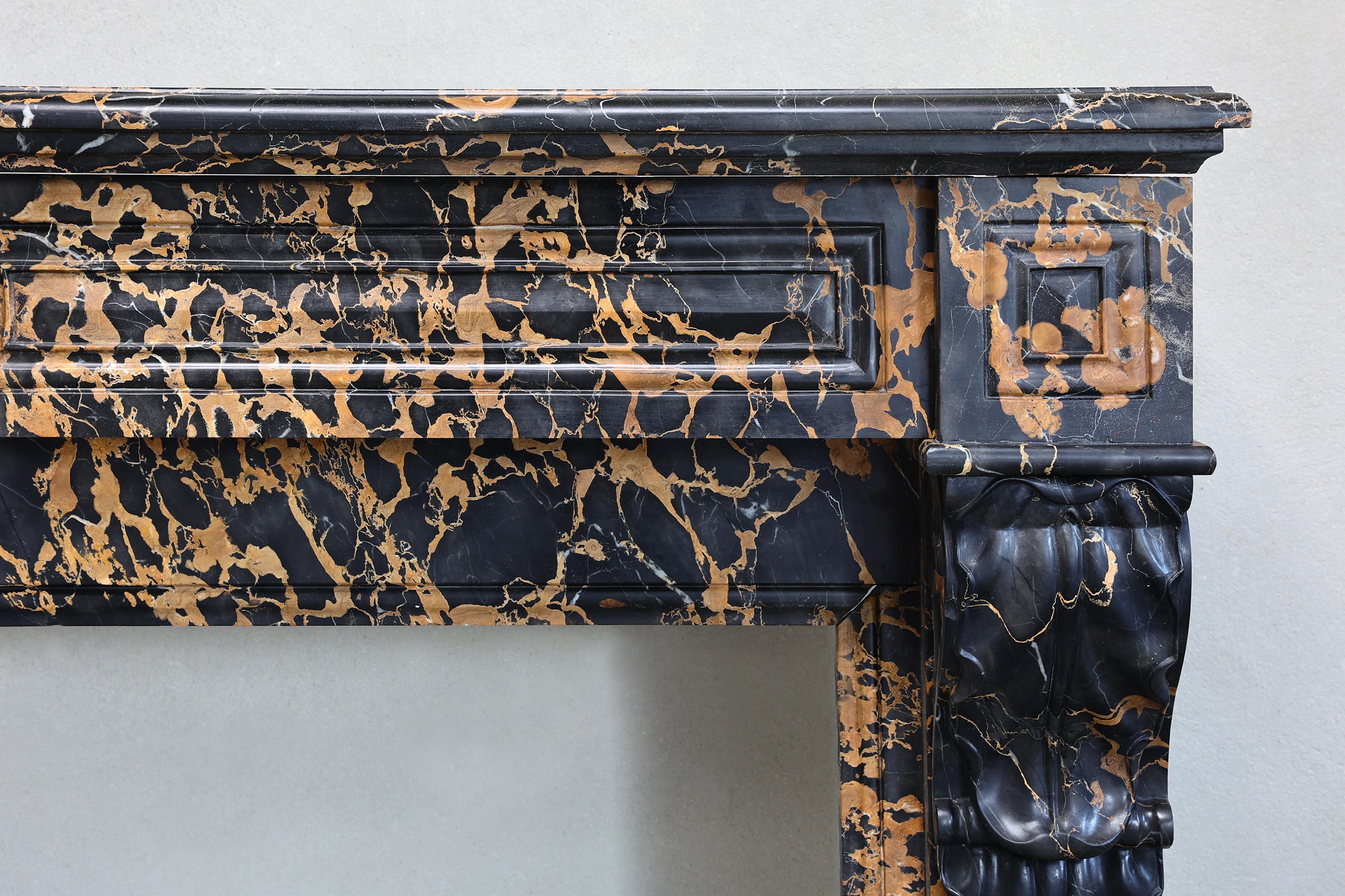 French Portoro marble fireplace from the 19th Century in Style of Napoleon III For Sale