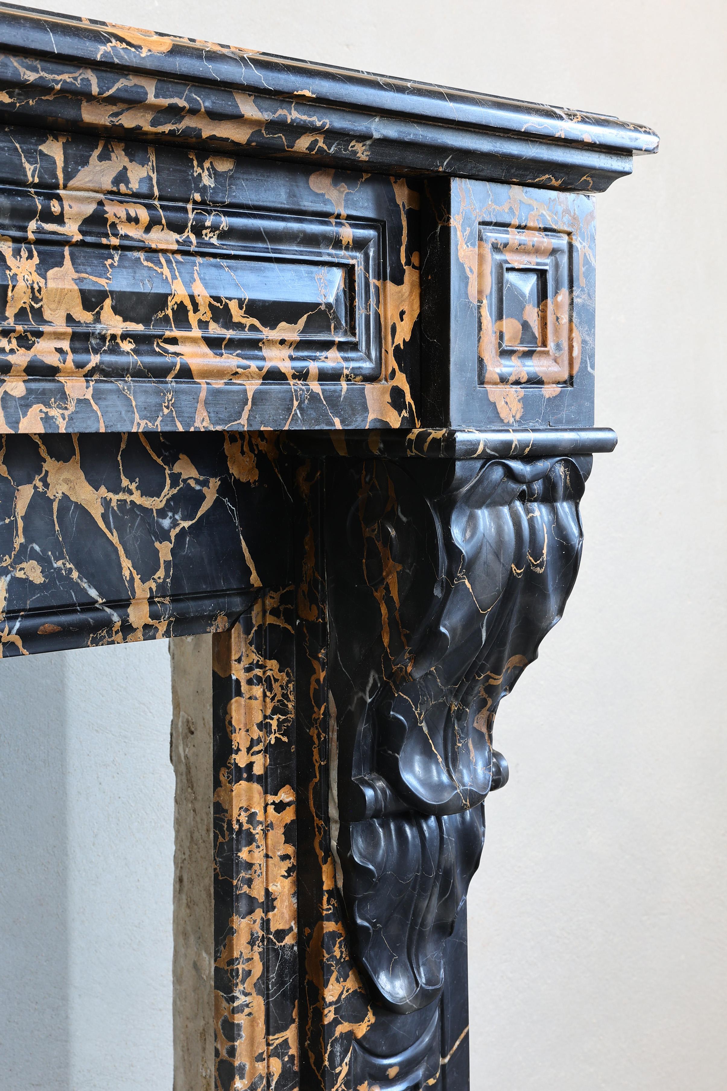 Portoro marble fireplace from the 19th Century in Style of Napoleon III For Sale 4