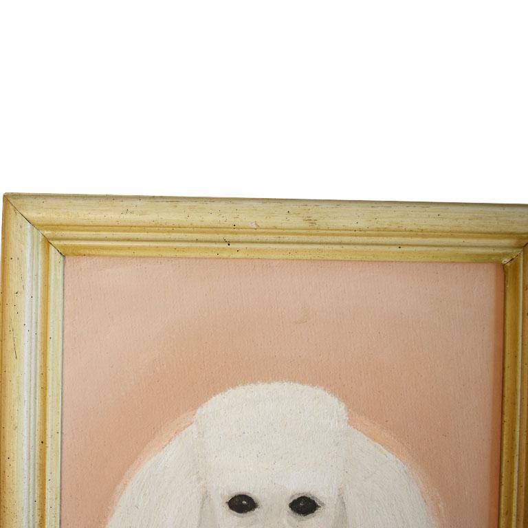 Hollywood Regency Portrait Animal Painting of a White Dog on a Pink Background, Outsider Art