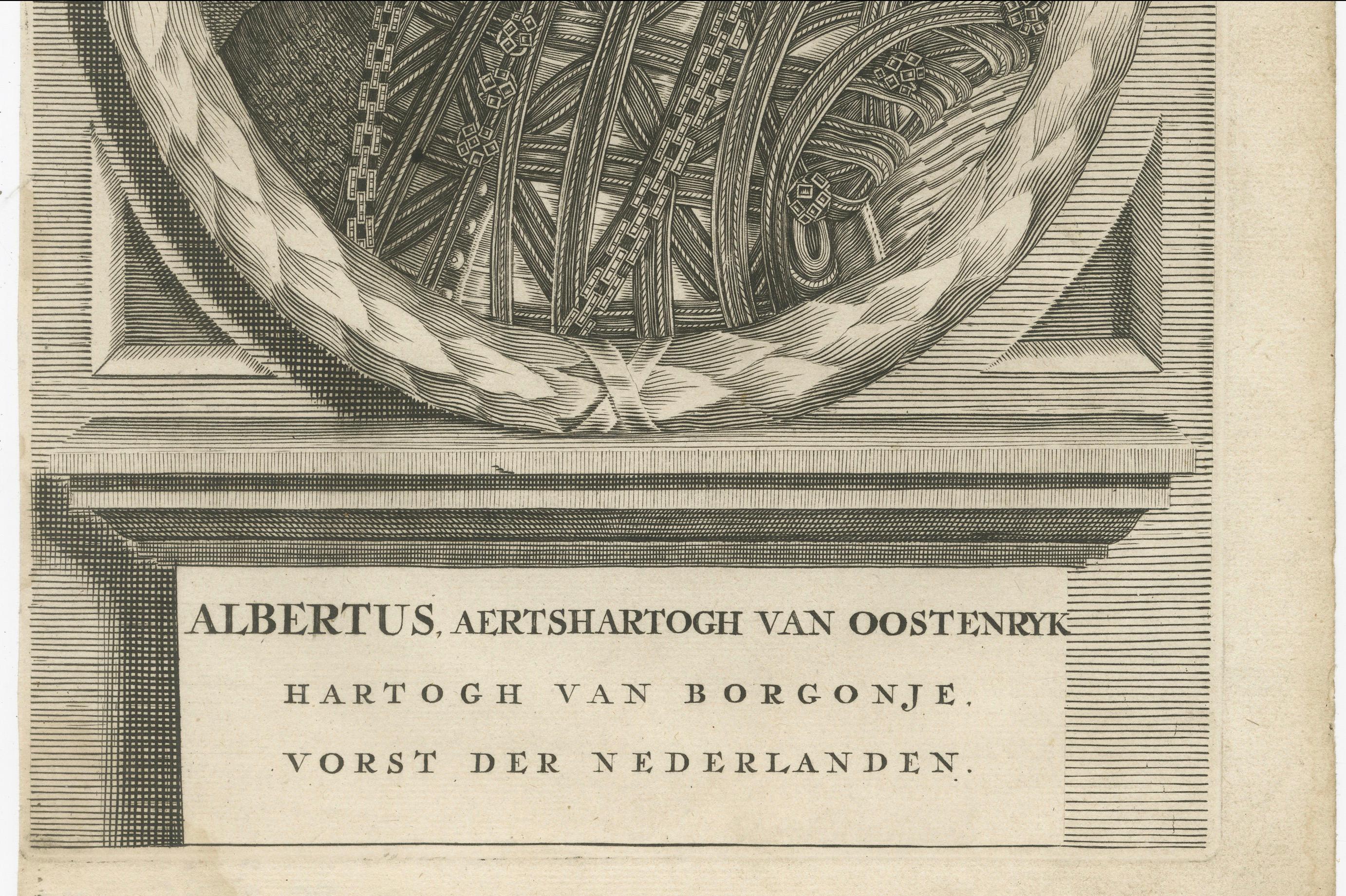 Néerlandais Portrait de l'archiduc Albert d'Autriche - Gravure du gouverneur des Habsbourg, vers 1750 en vente
