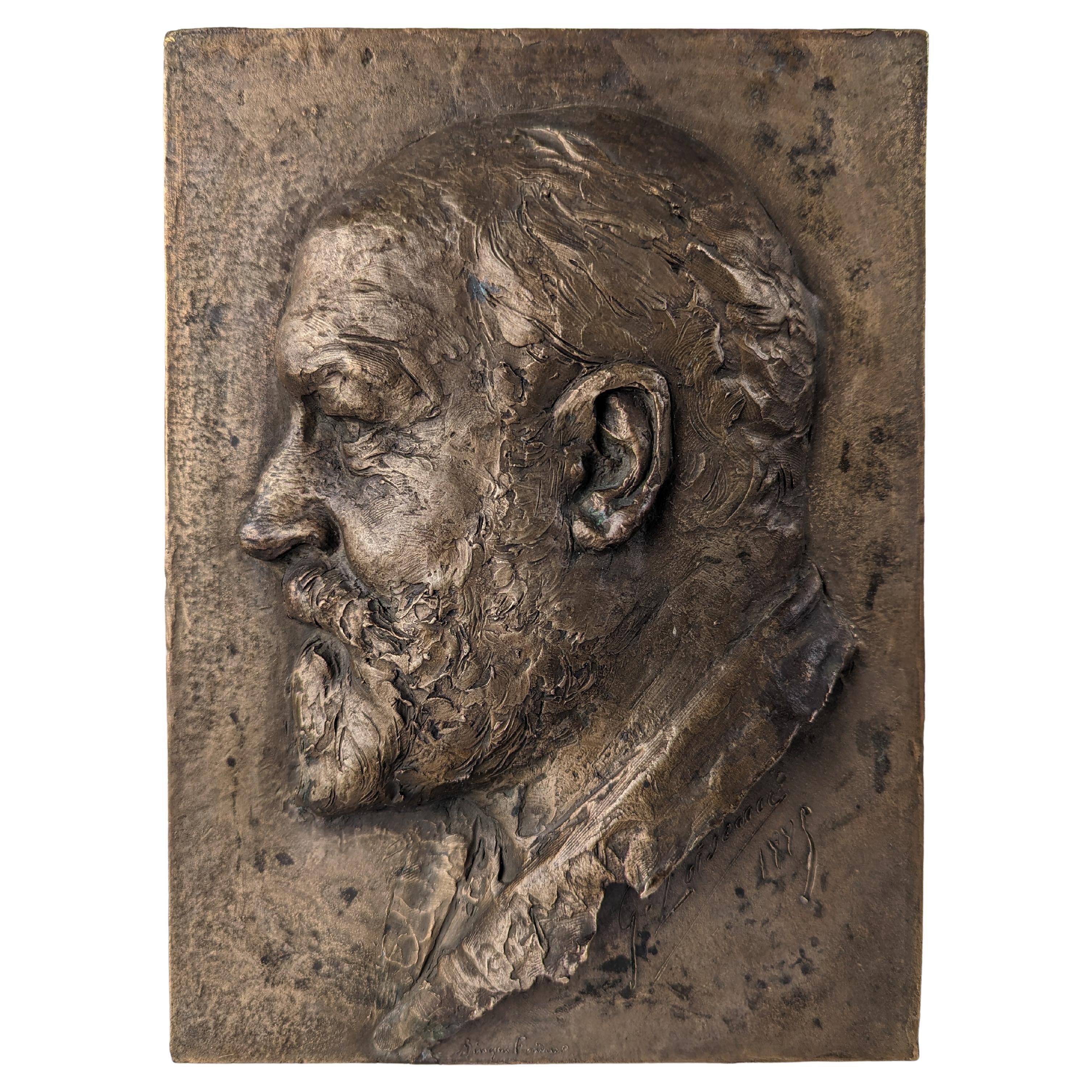 Portrait sculpture en bronze en relief de G Loiseau 1885 en vente