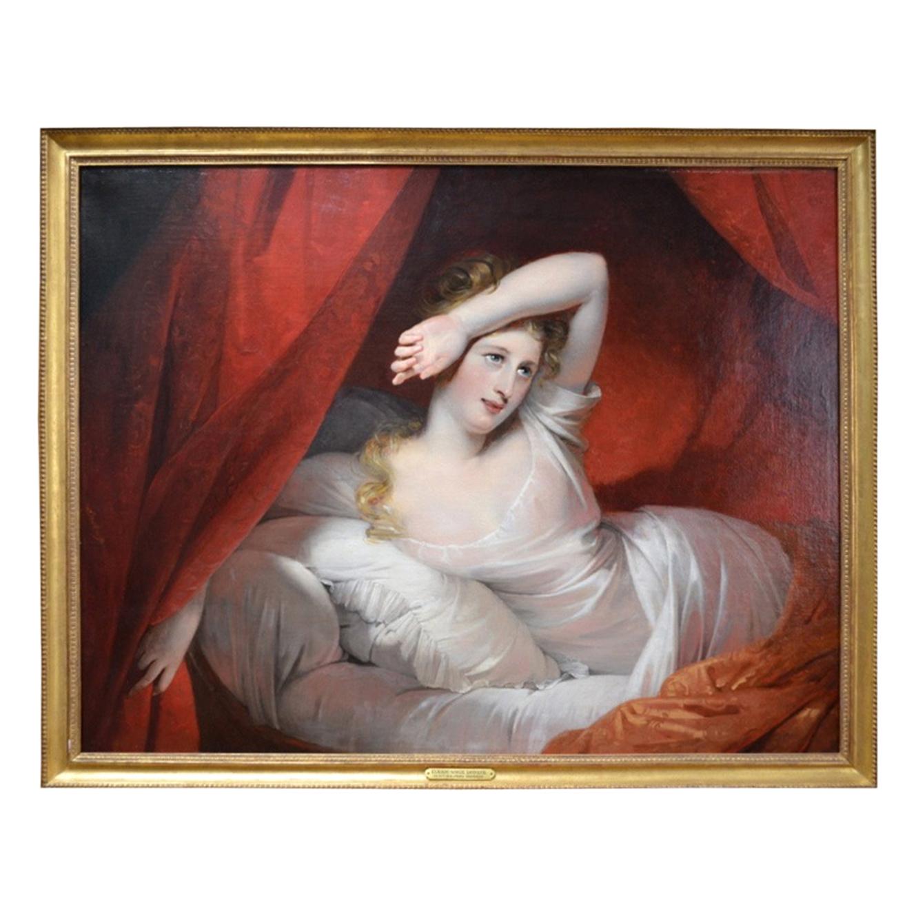  19 Century Romantic Oil Painting entitled 'Le Reveil' by Claude-Marie Dubufe