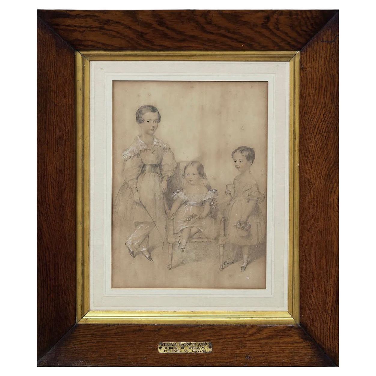 Porträt, Kinder des 11. Earl of Devon, Anhänger von Adam Buck, um 1840 im Angebot