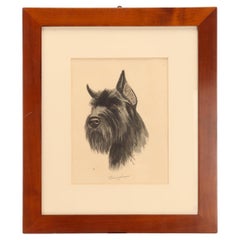 Portrait depicting the head of a Schnauzer dog, cherry frame, Germany 1930s.