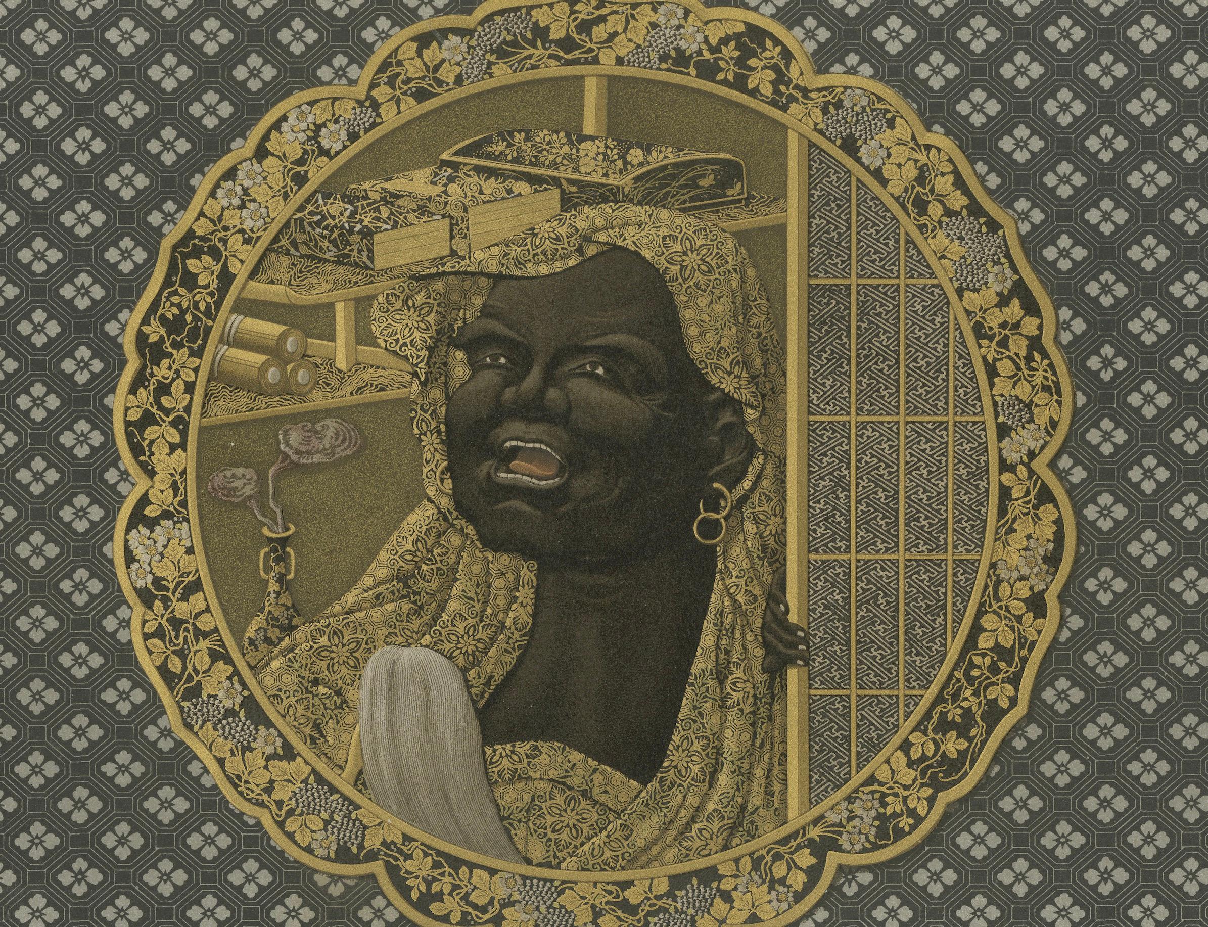 Title: Portrait in Golden Frame – Plate III from Section VI of G. A. Audsley’s Decorative Collection

Description: Plate III from Section VI of G. A. Audsley’s decorative art series is a captivating chromolithograph showcasing the mastery of