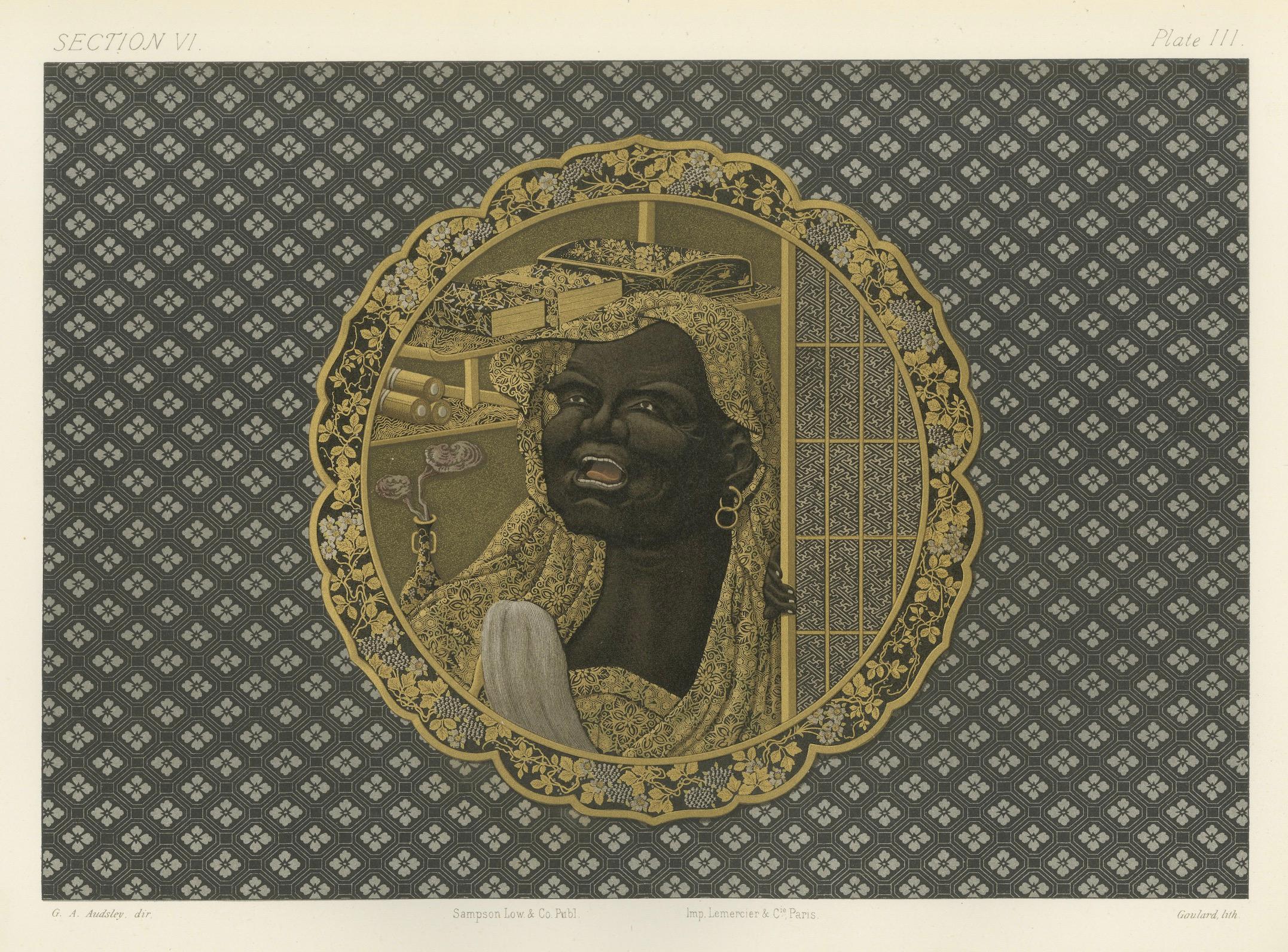 Paper Portrait in Golden Frame – from Audsley’s Decorative Collection, 1884 For Sale