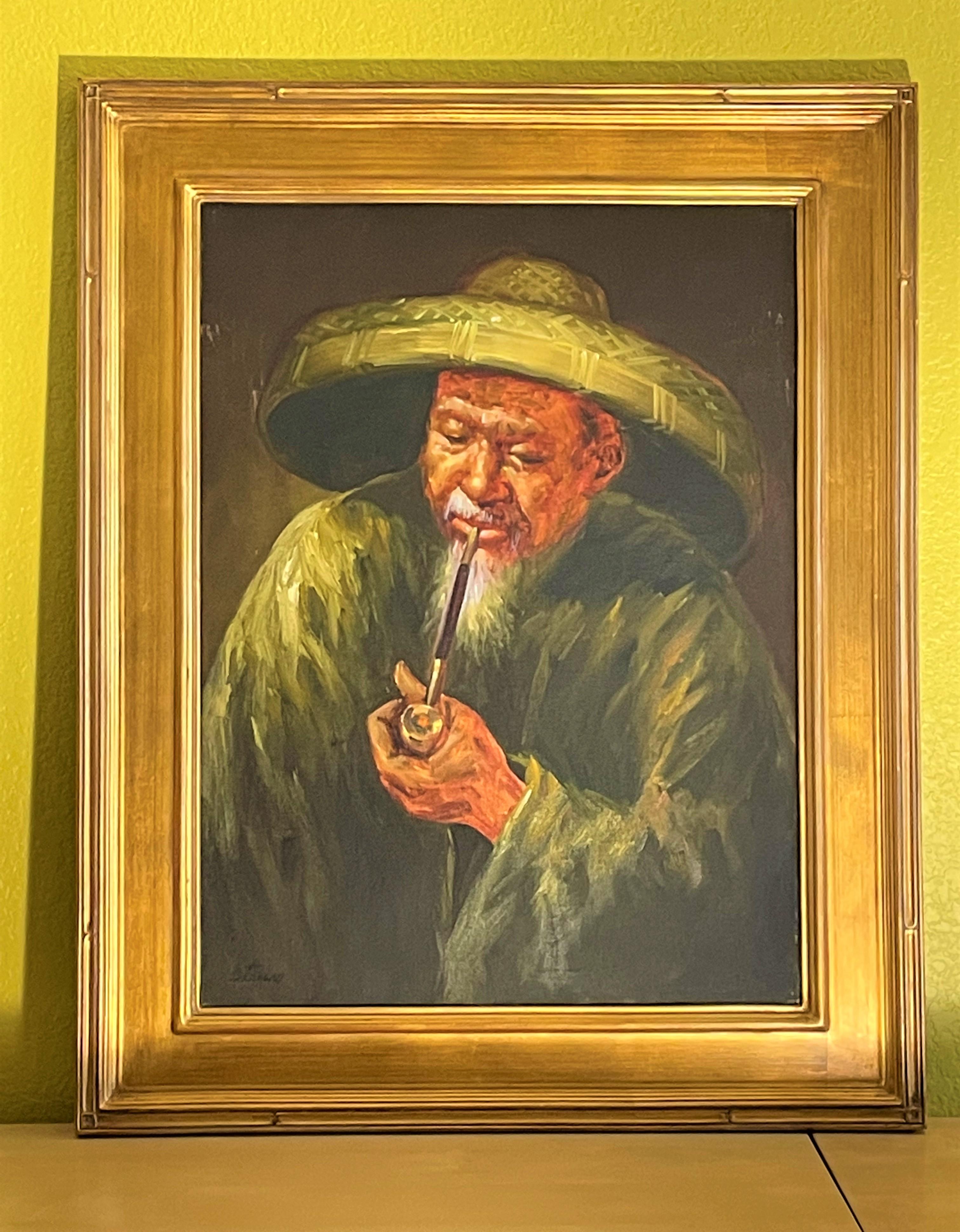 painting of old man smoking a pipe