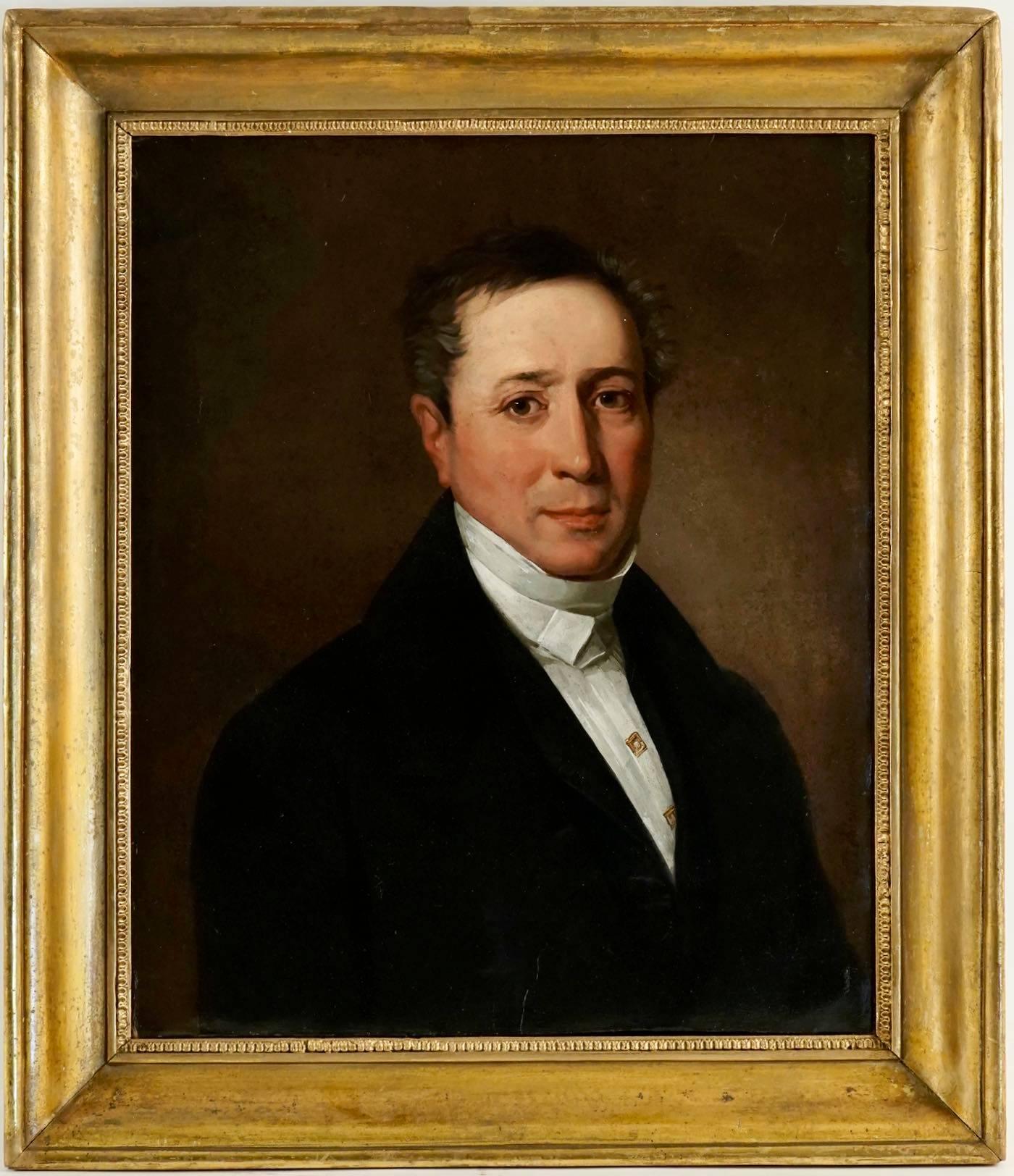 Mid-19th Century Portrait in Oil on Canvas of an Elegant Man from the 19th Century