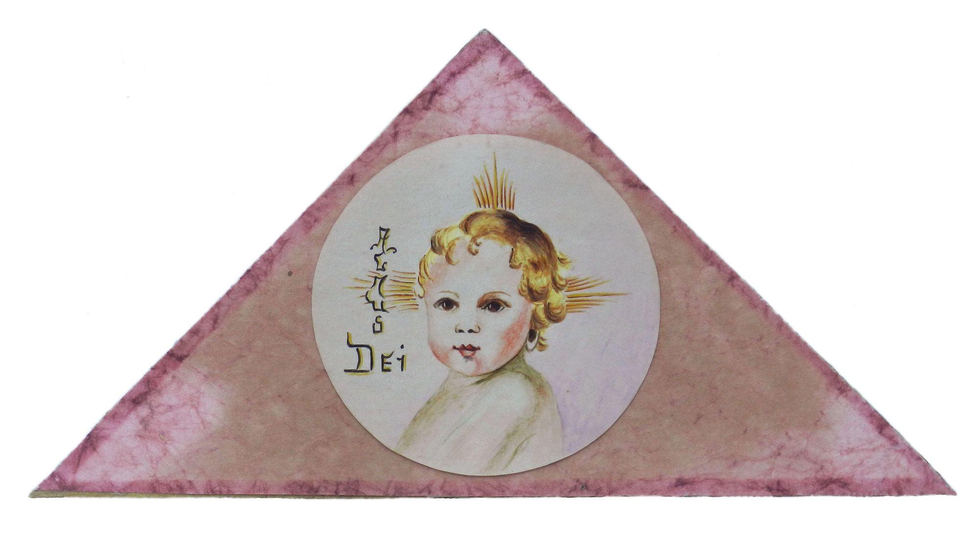 Portrait of Jesus Watercolour Painting c1920
Marked Annuo Dei
Small Paper painting easy to remove from the back 
Original watercolour dimensions are shown below 7.5cms 2.95ins
The card back measures Base 20cms 7.8ins 10cms 3.93in.