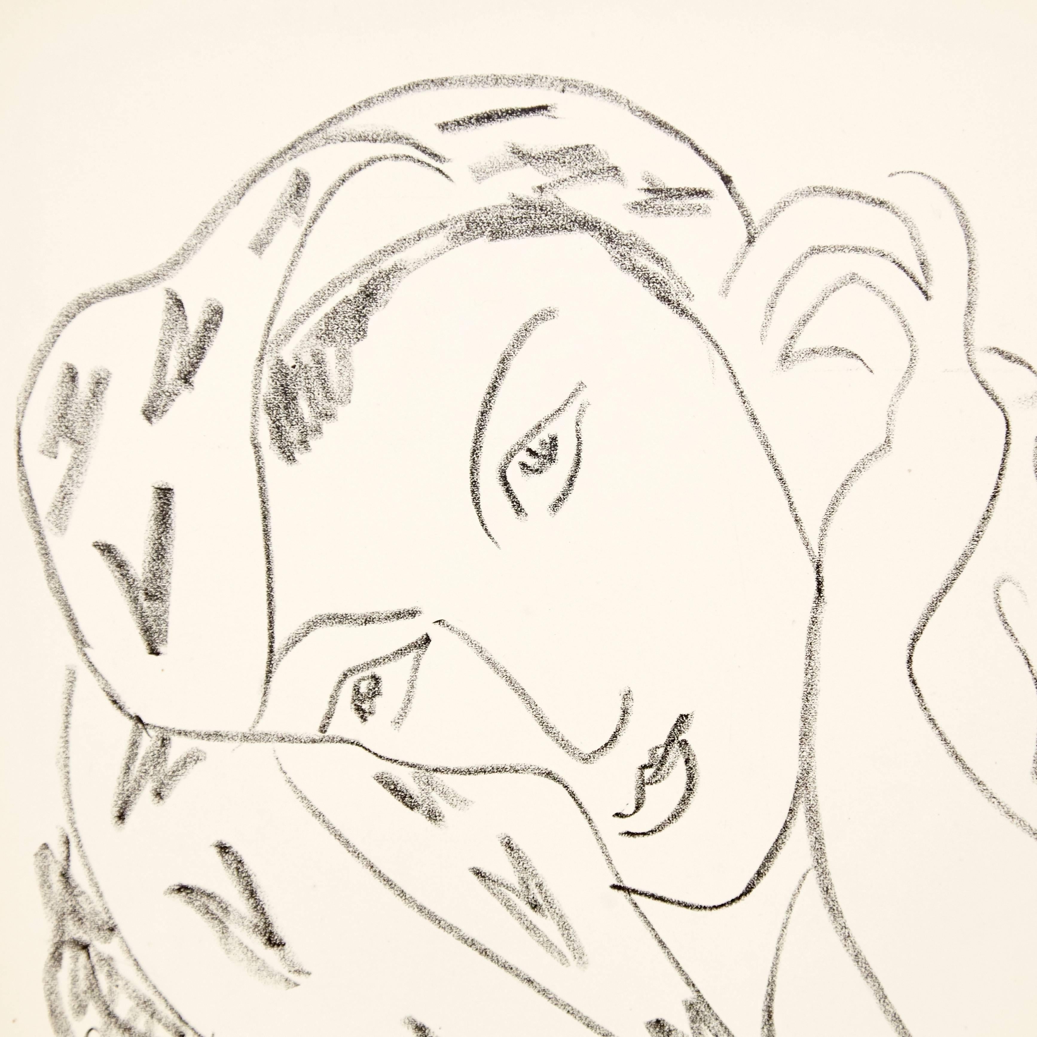 Mid-Century Modern Portrait Lithograph in Paper after Original Matisse Drawing