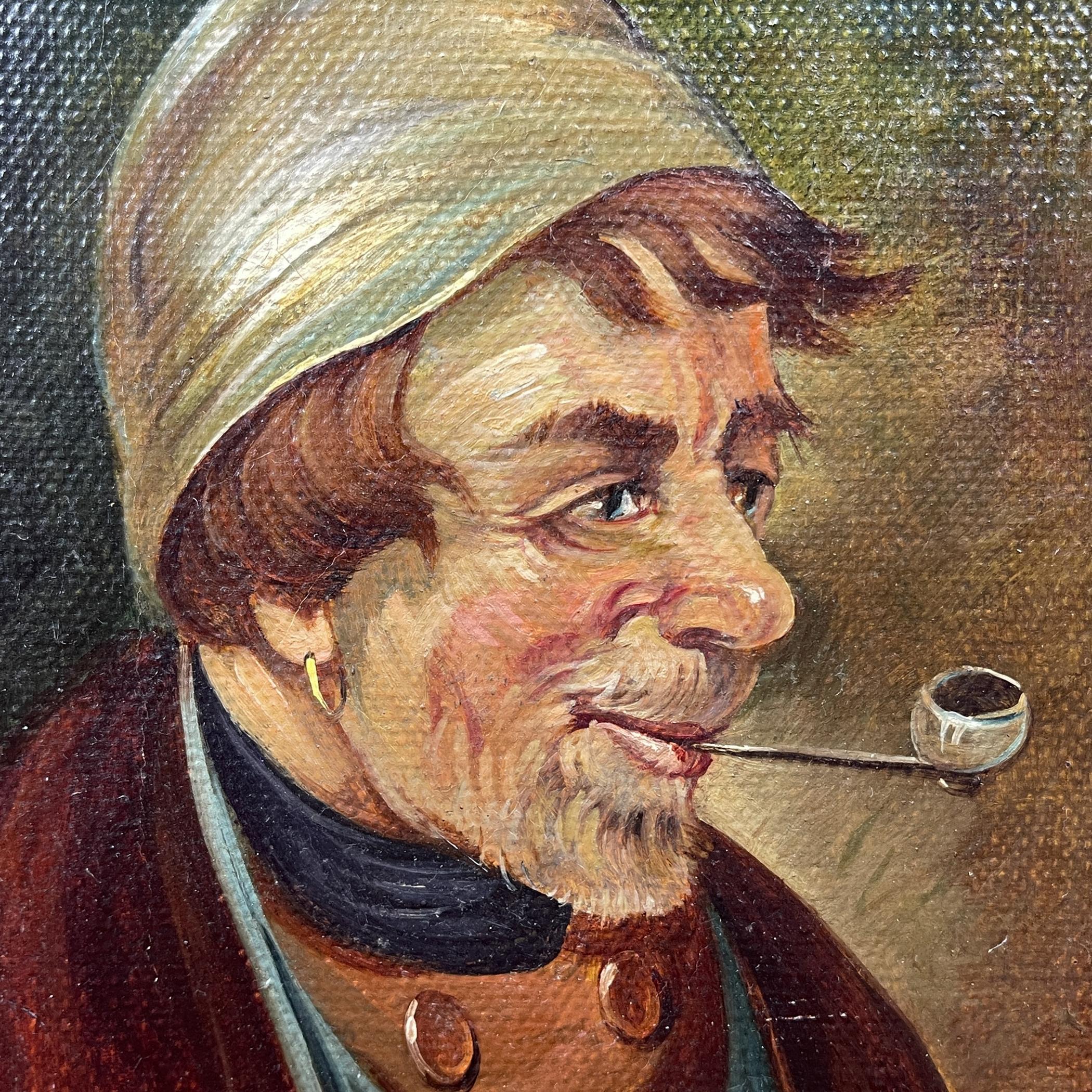 Porträt „Mann in einer Nachttasche mit Pfeife“ von G. Schill, Leinwand, Öl, 1930er Jahre im Angebot 8