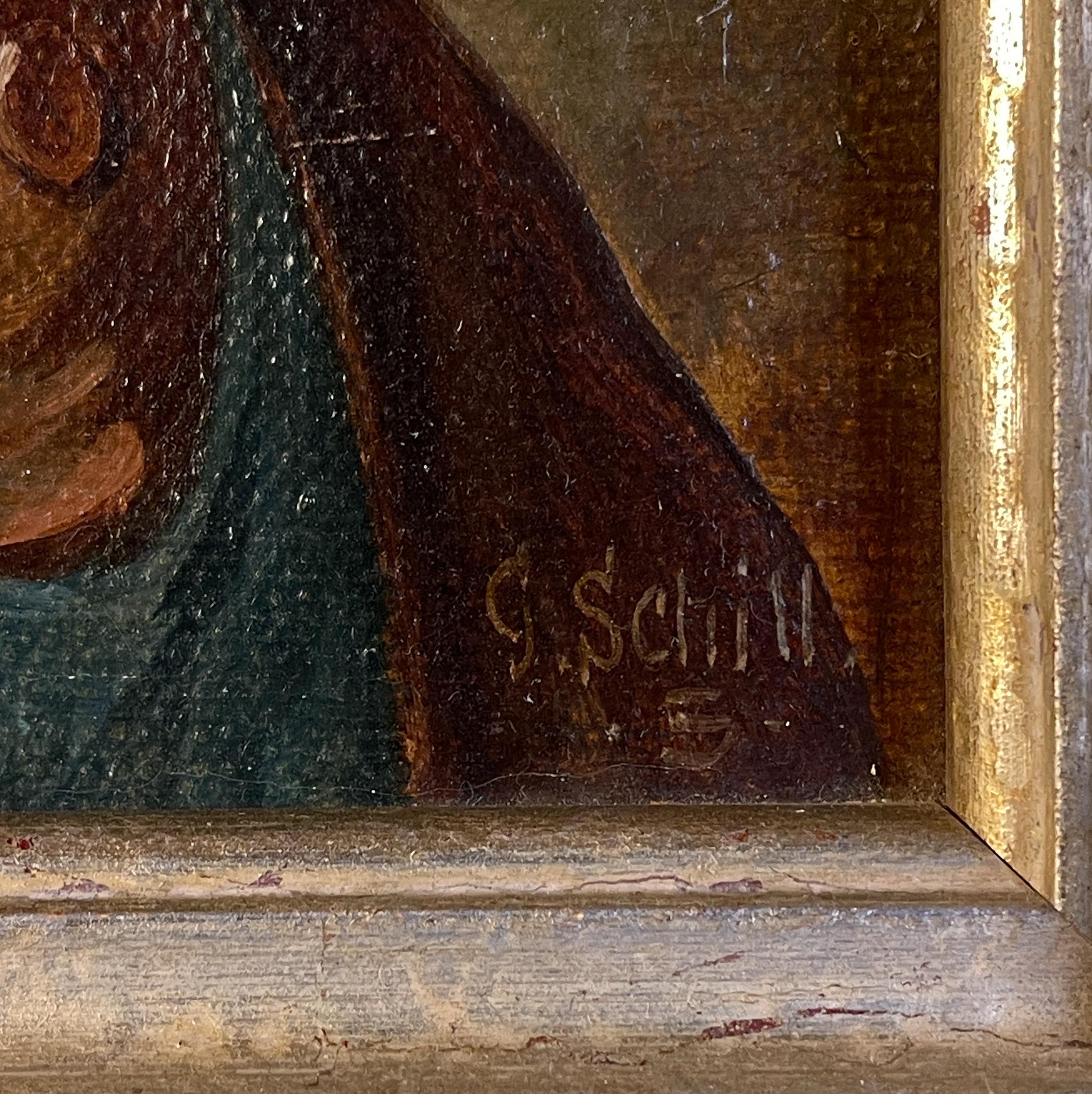 Porträt „Mann in einer Nachttasche mit Pfeife“ von G. Schill, Leinwand, Öl, 1930er Jahre (Moderne der Mitte des Jahrhunderts) im Angebot