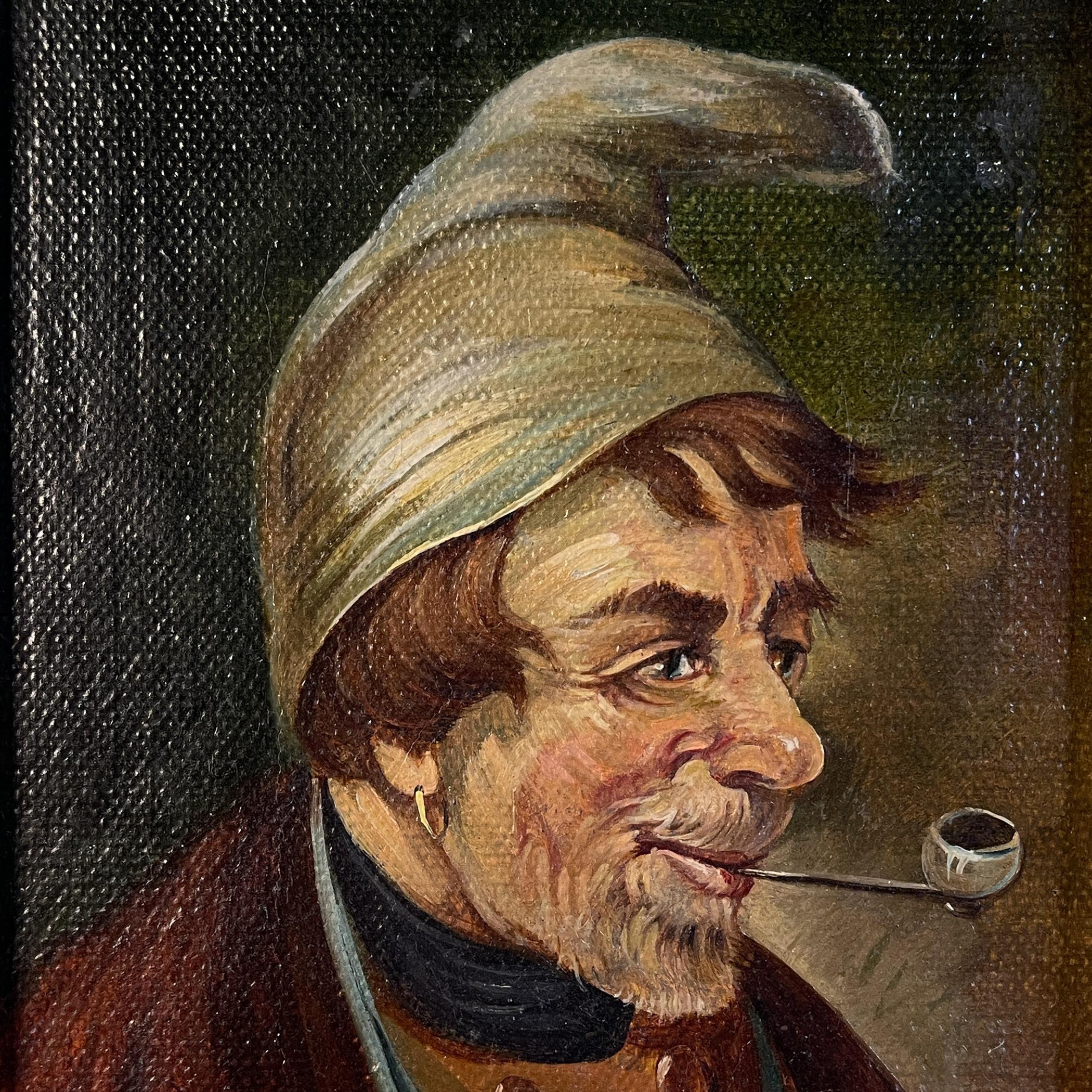 Porträt „Mann in einer Nachttasche mit Pfeife“ von G. Schill, Leinwand, Öl, 1930er Jahre (Deutsch) im Angebot