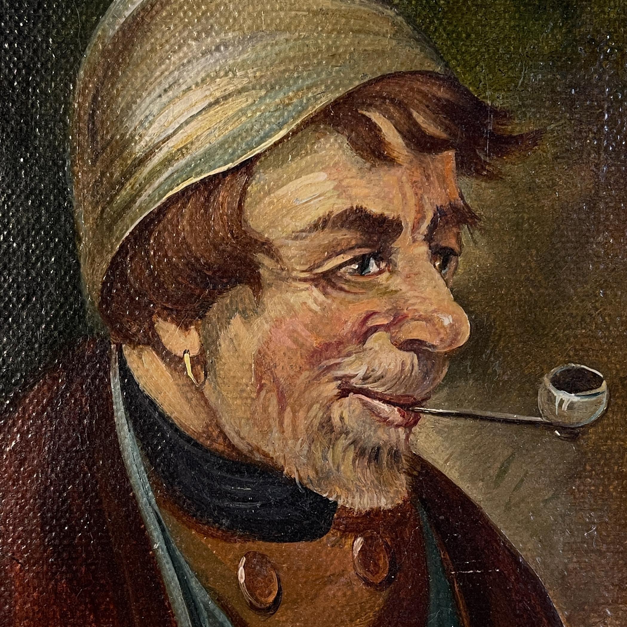 Porträt „Mann in einer Nachttasche mit Pfeife“ von G. Schill, Leinwand, Öl, 1930er Jahre im Zustand „Gut“ im Angebot in Miklavž Pri Taboru, SI