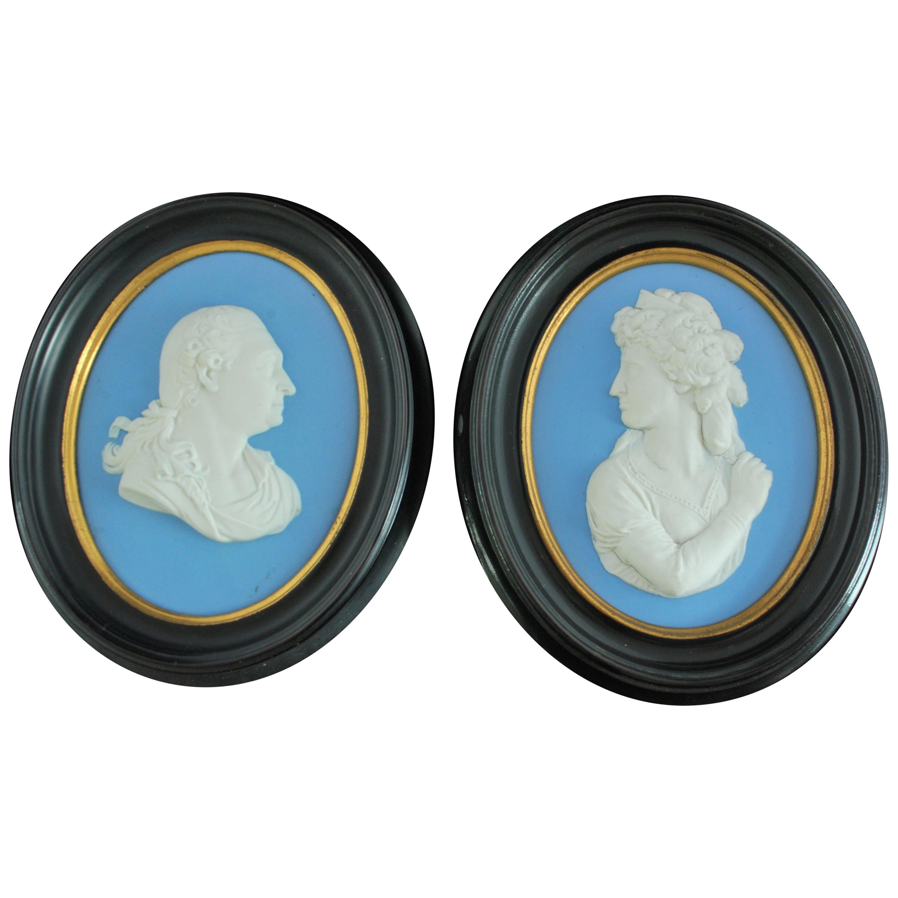 Porträt-Medaillons von David Garrick & Sarah Siddons, Wedgwood, 19. Jahrhundert