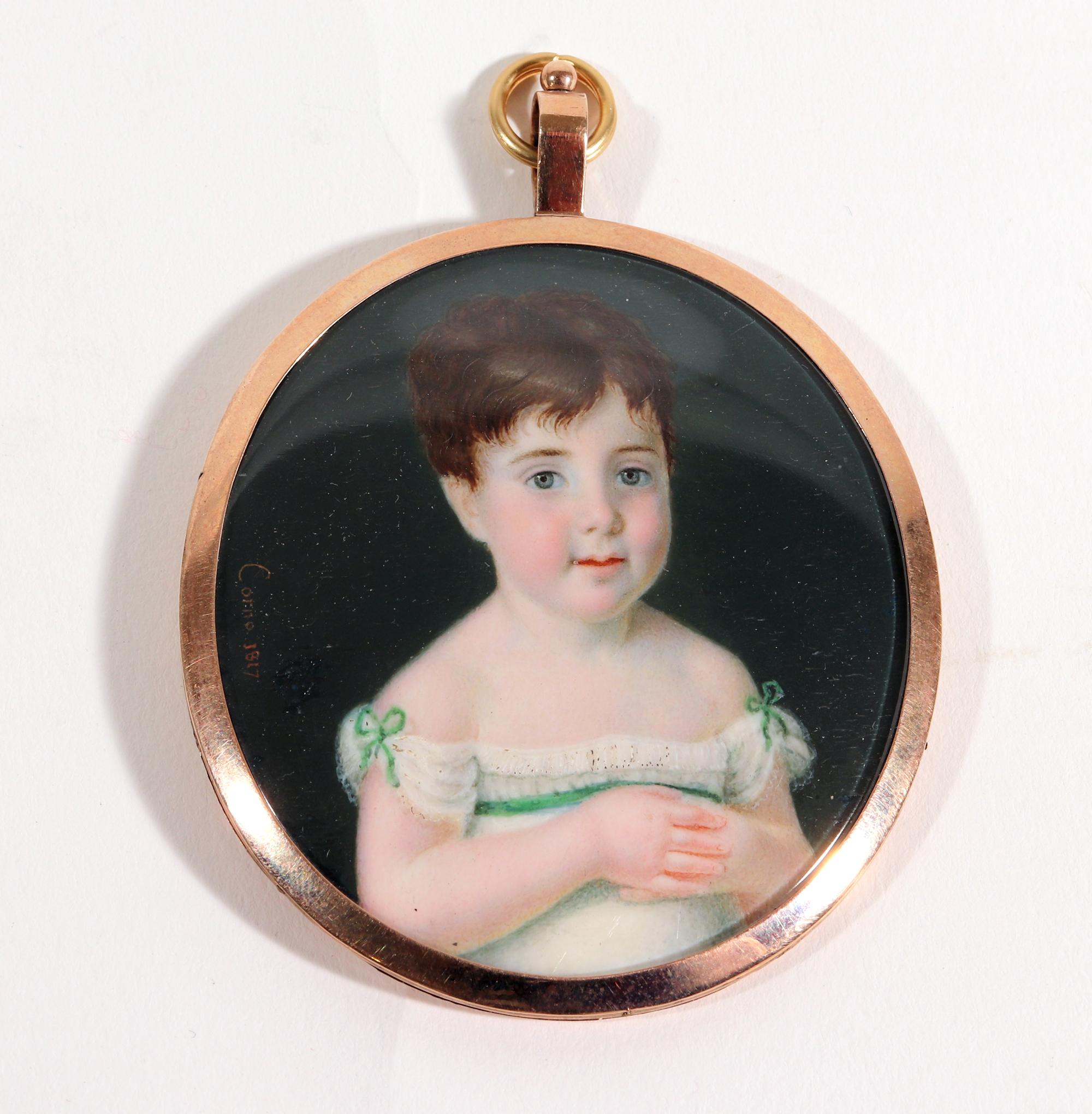 Porträt-Miniatur eines jungen Mädchens, signiert Corno 1817 (Sonstiges) im Angebot
