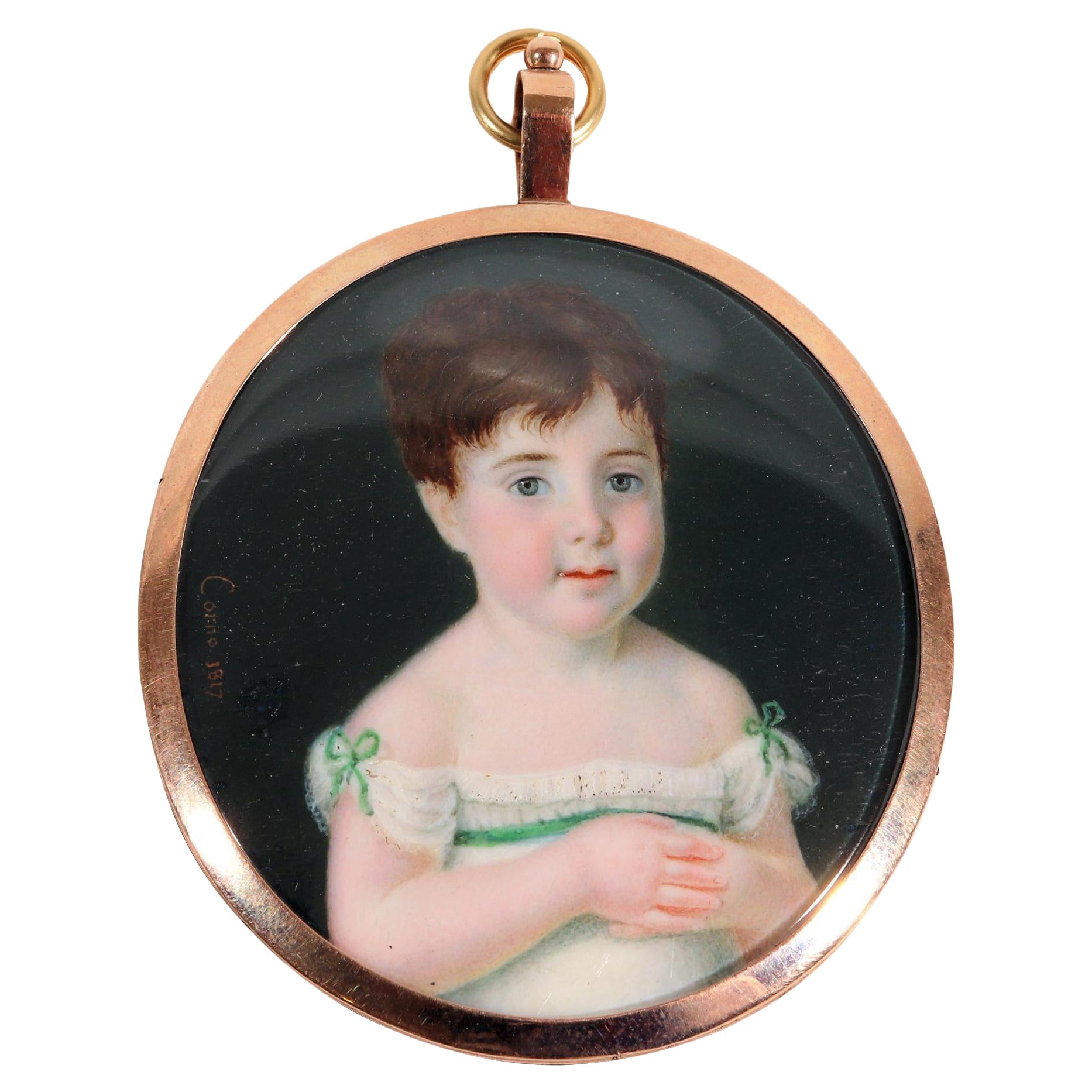 Portrait Miniature of a Young Girl, Signed Corno 1817