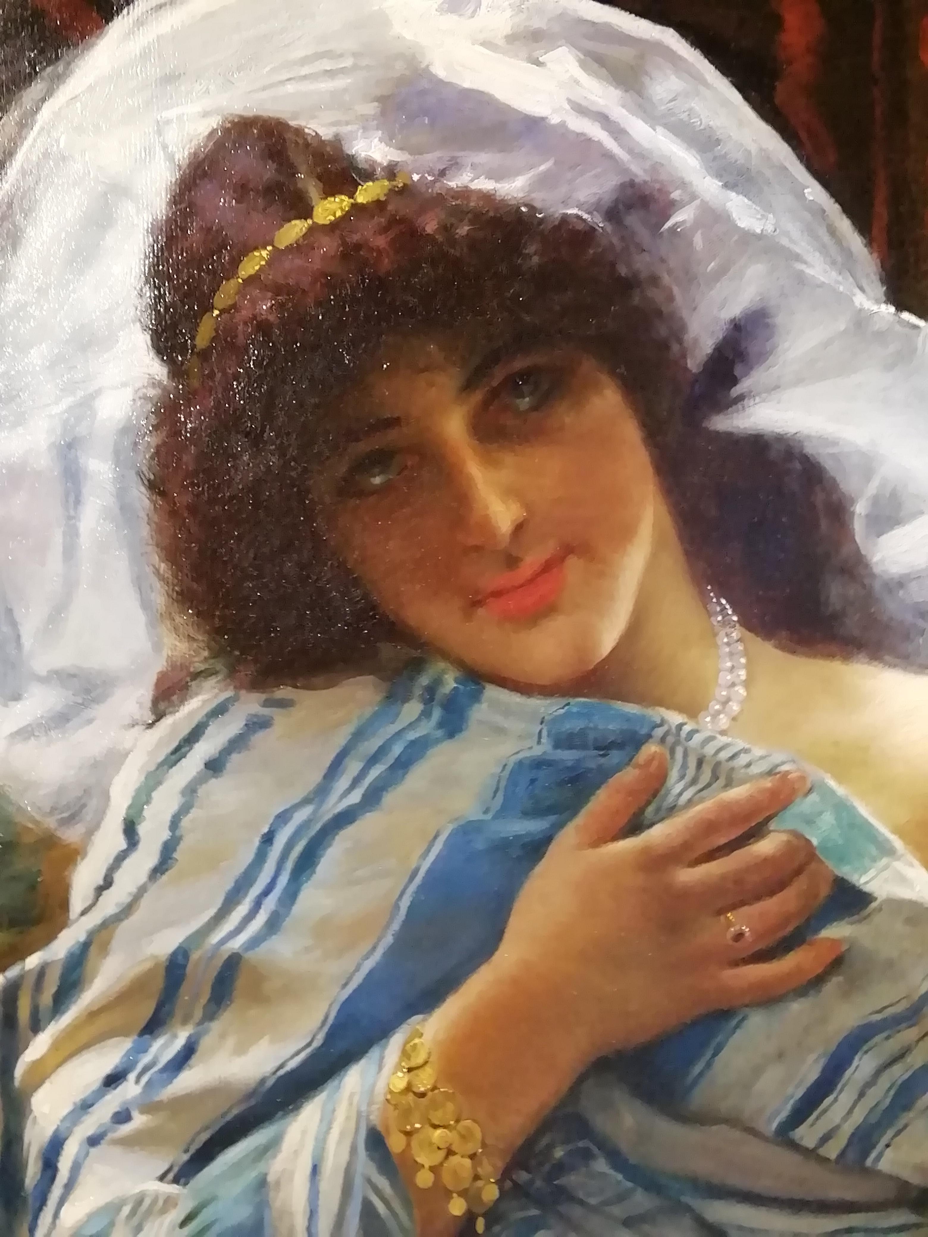 Portrait Odalisque, Giovanni Guida 19th Century Oil Orientalism Italian Painting In Good Condition For Sale In Rome, Italy