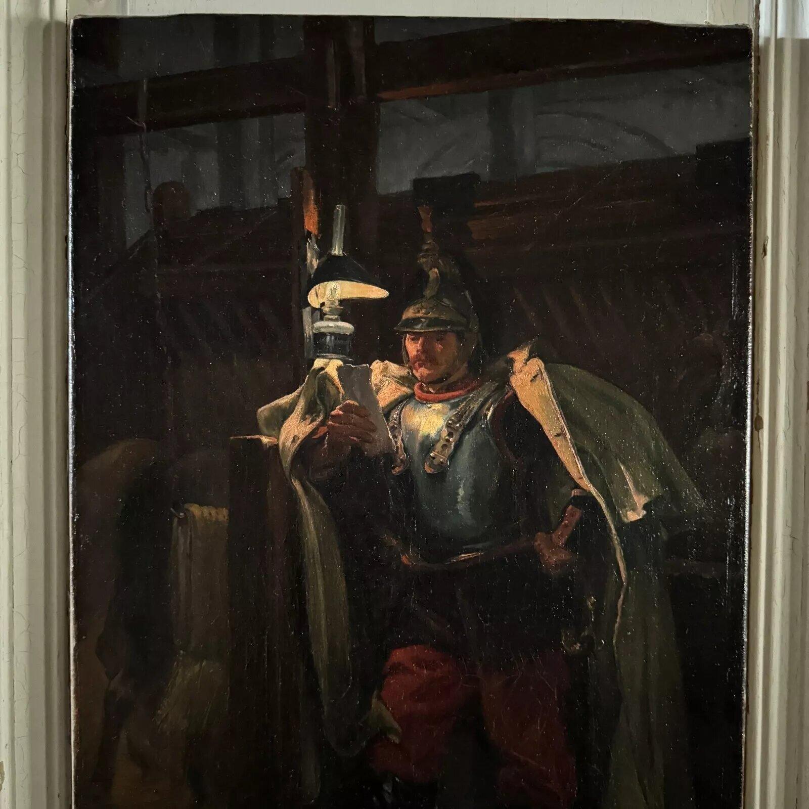 Francese Ritratto di un soldato del XIX secolo in una stalla del pittore marino Marin Roy in vendita