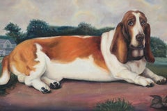 Portrait of a Basset Hound in Nature Painting on Canvas