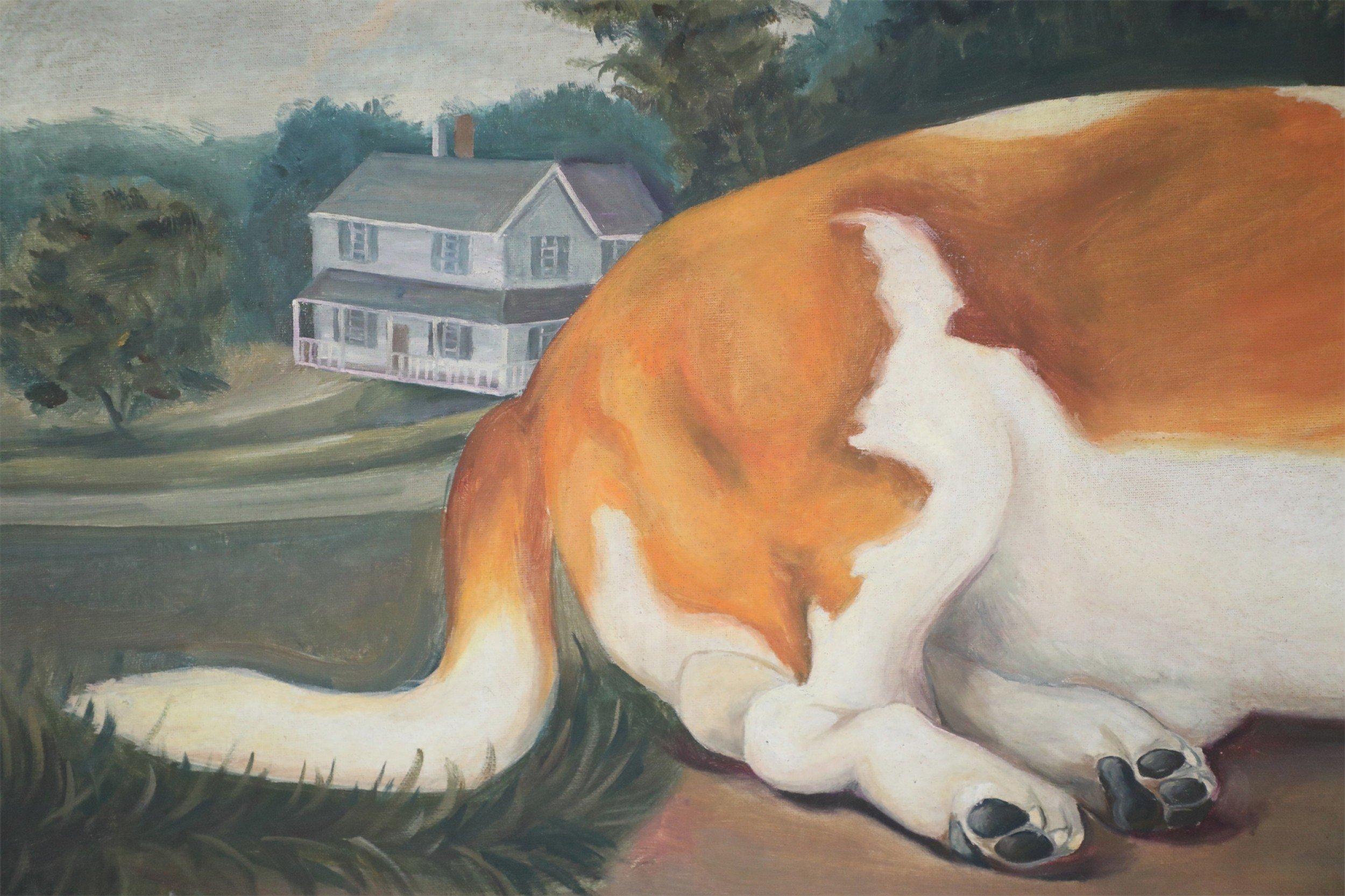Portrait of a Basset Hound in Nature Painting on Canvas In Good Condition For Sale In New York, NY