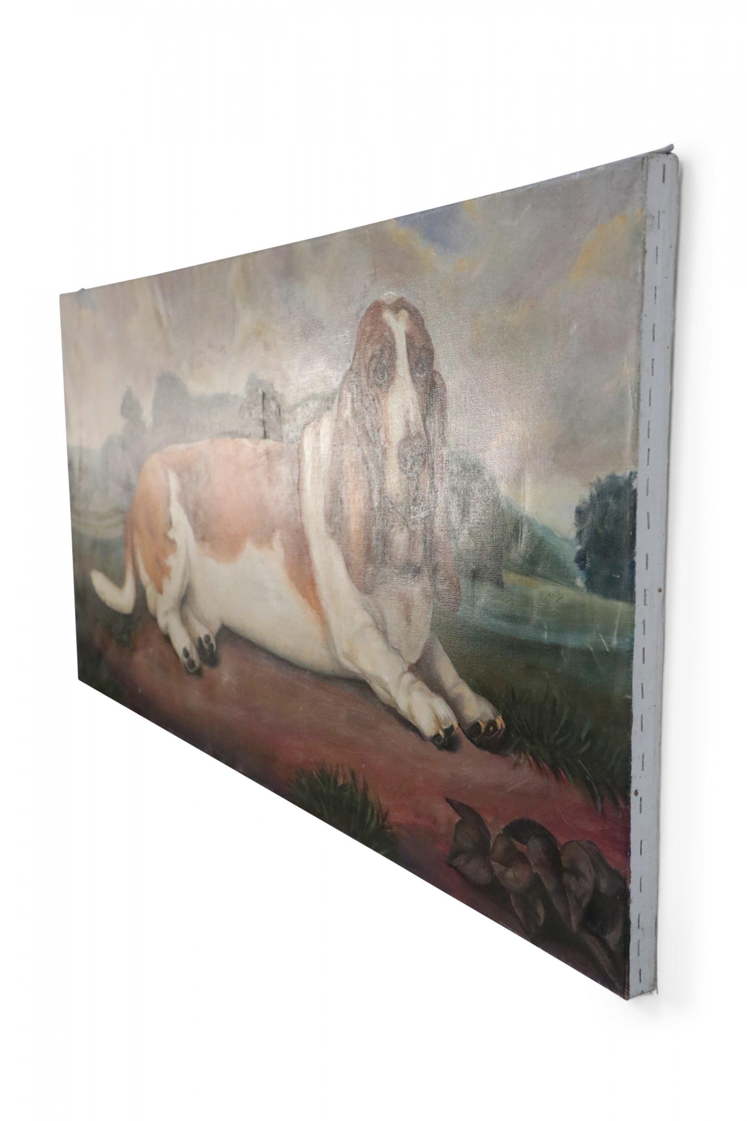 Mid-Century Modern Portrait of a Basset Hound in Nature Painting on Canvas For Sale