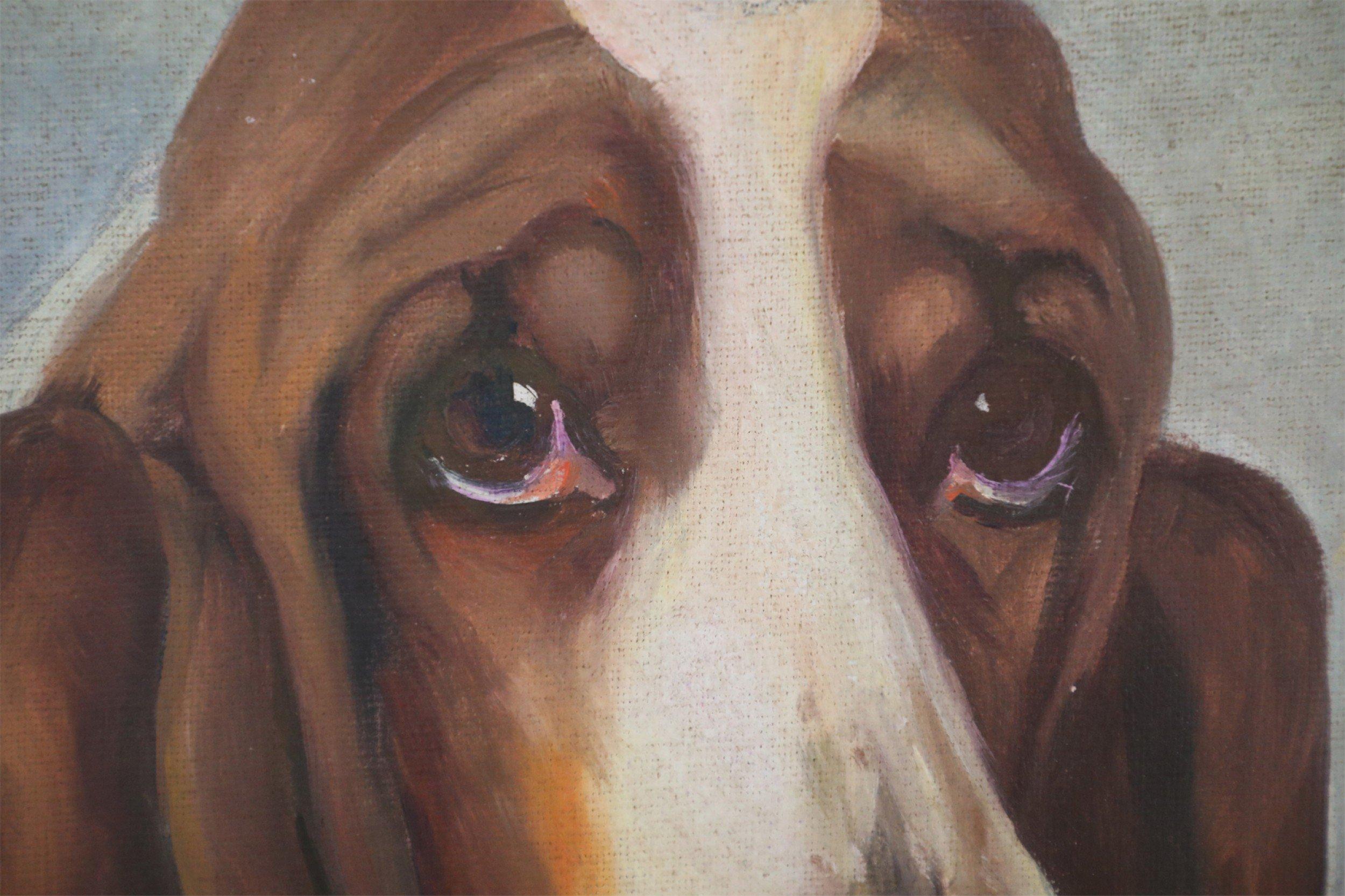 20ième siècle Portrait d'un chien de basset dans la nature, peinture sur toile en vente