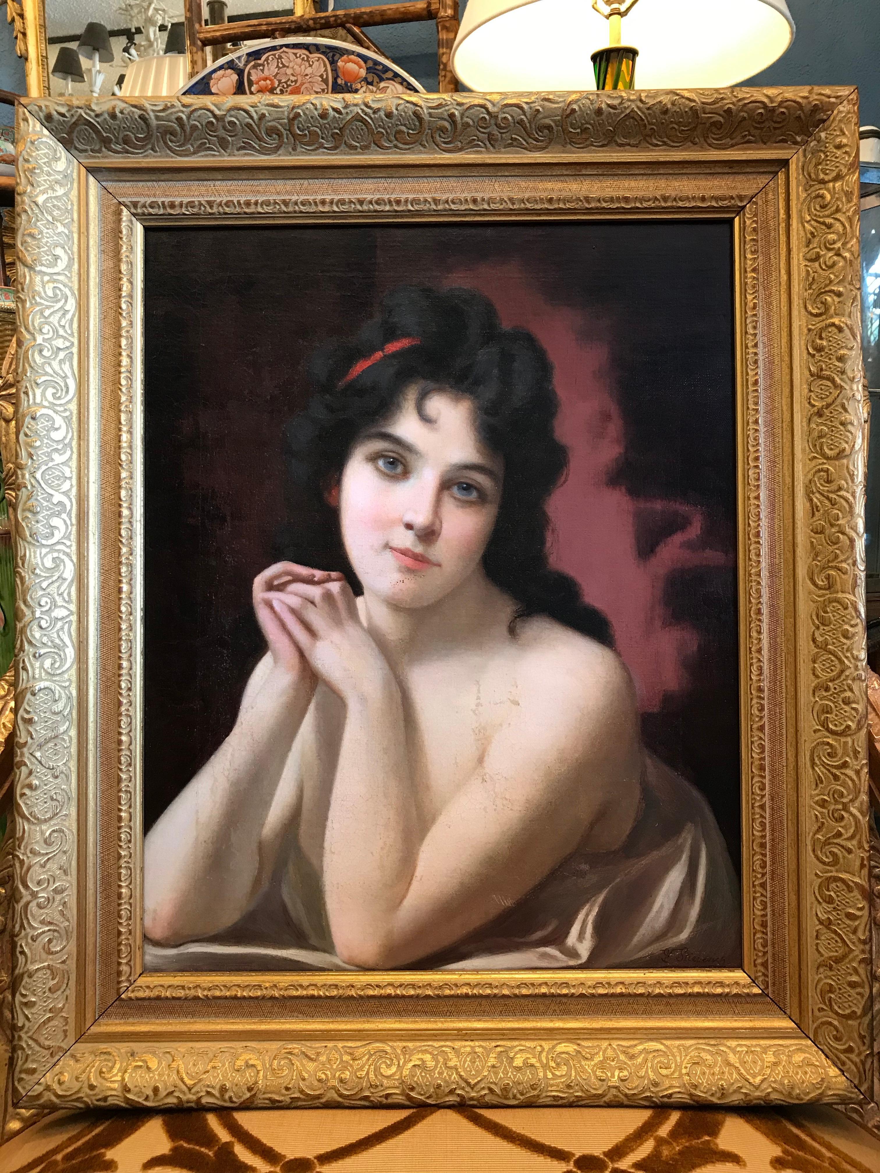 An outstanding oil by the acclaimed artist (Born 1841, D. 1911), Circa 1890's.
Stiepenvich, who emigrated from his native Russia to America in 1878, was renowned
for his portraits of beauties and depictions of Harem girls.
Painting is 16.25