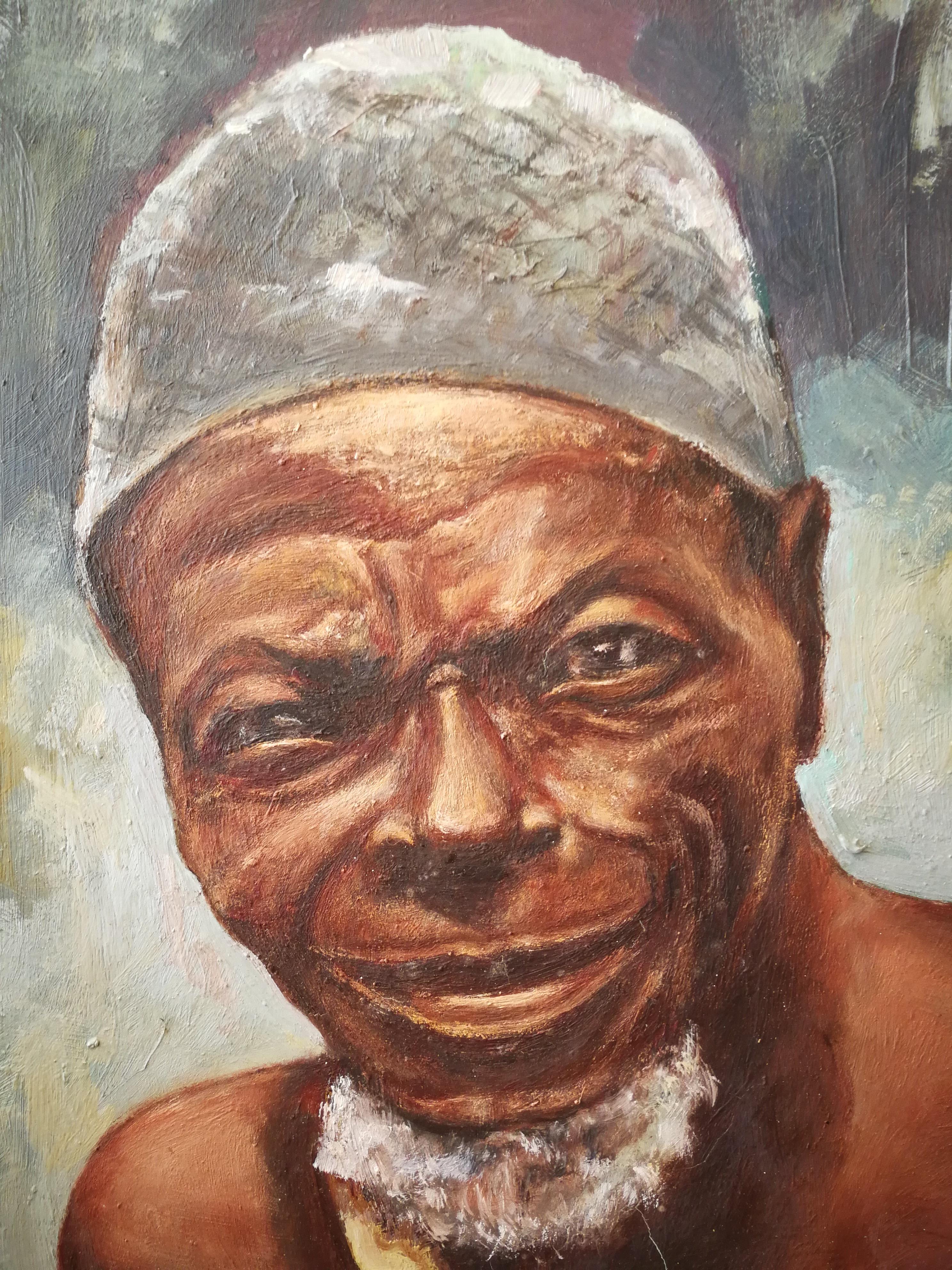 Beautiful and expressive portrait of a black old man signed by Lufungula. Oil on chipboard. Unframed. Little is known about Lufungula, except that he was active in the 1950s, before the then Belgian Congo gained independence in 1960. When he lived,