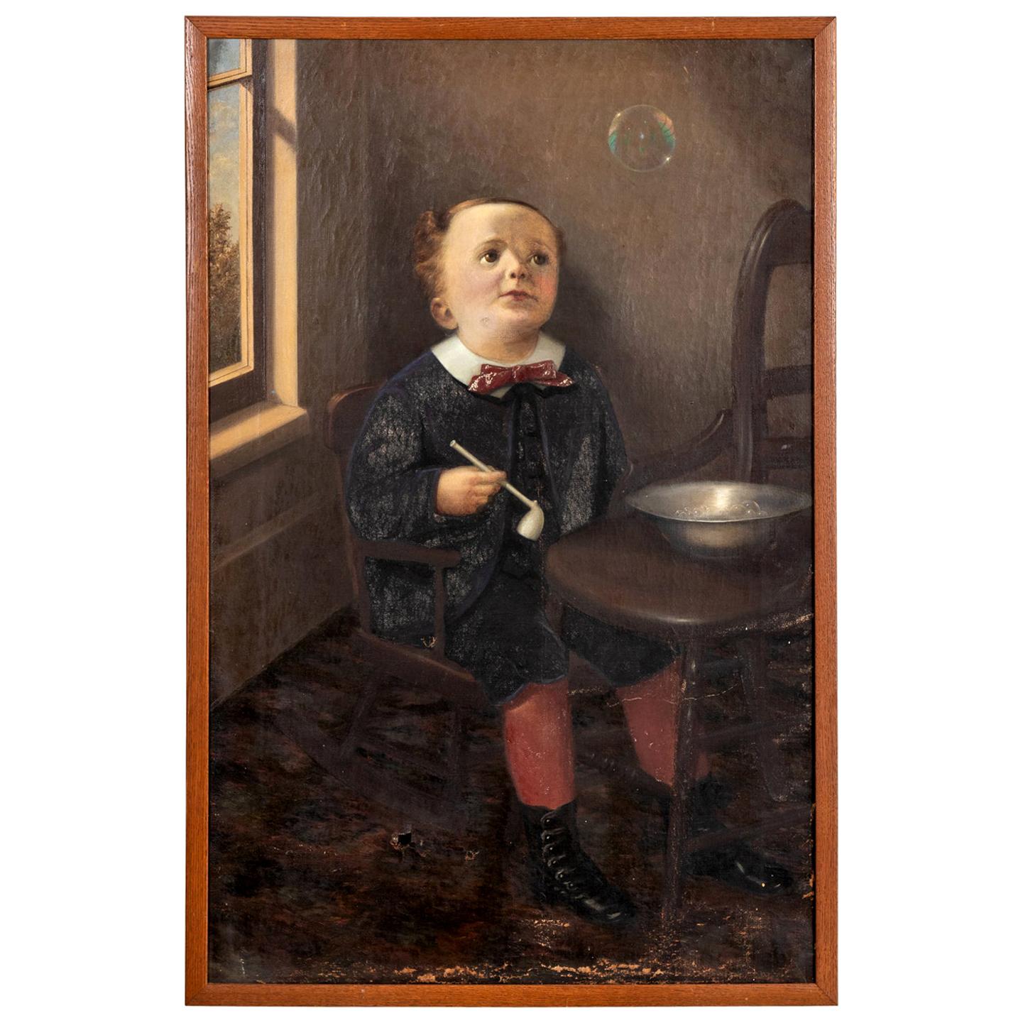 Portrait of a Boy Blowing Bubbles