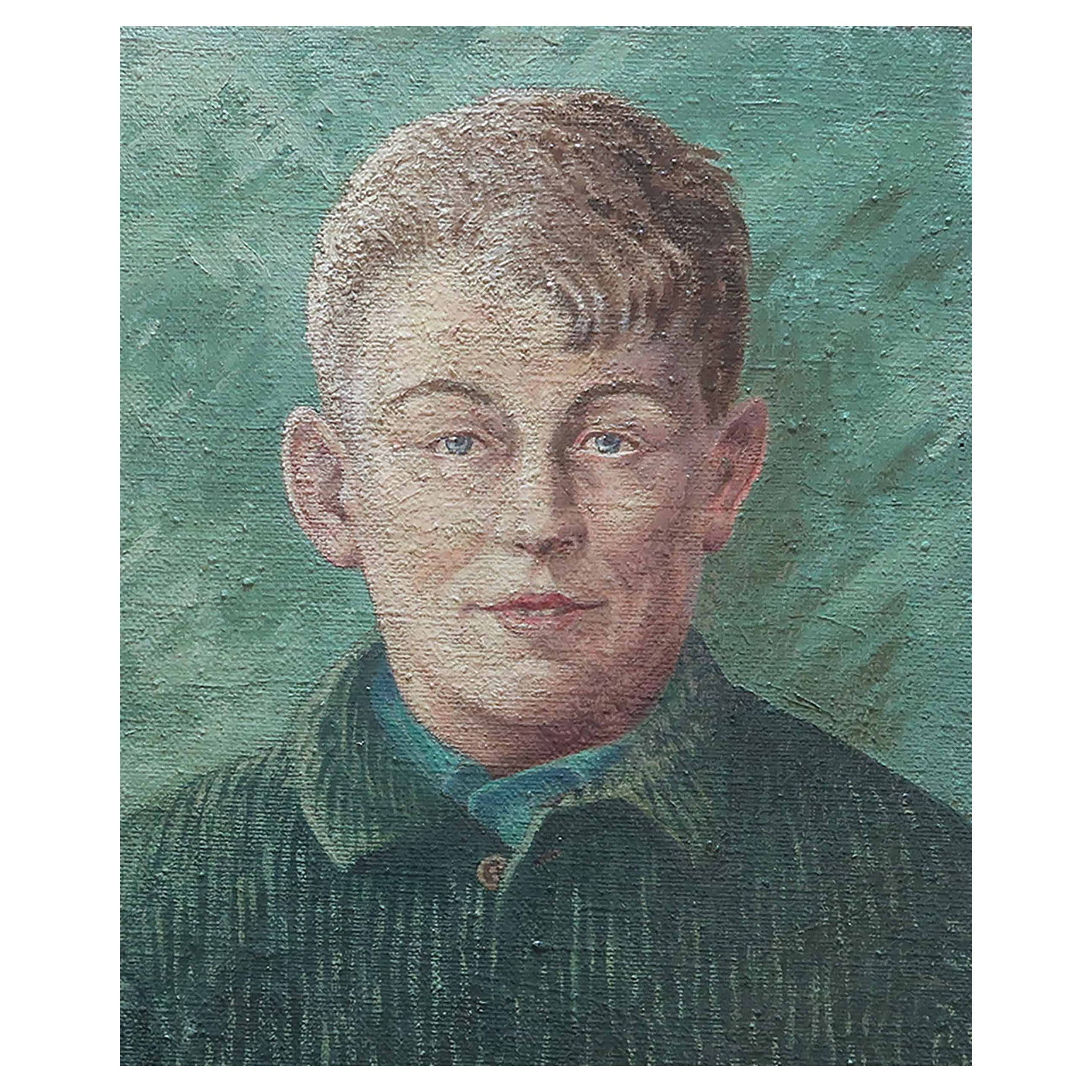 Portrait d'un garçon par George Willott. Huile sur toile. Daté de 1944.