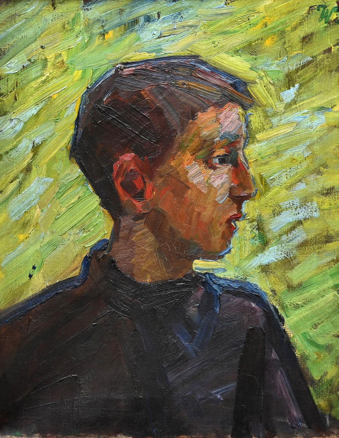 Portrait of a boy, German , oil on Canvas , 
with nice colors and green and blue in the back
signed W.T. 


