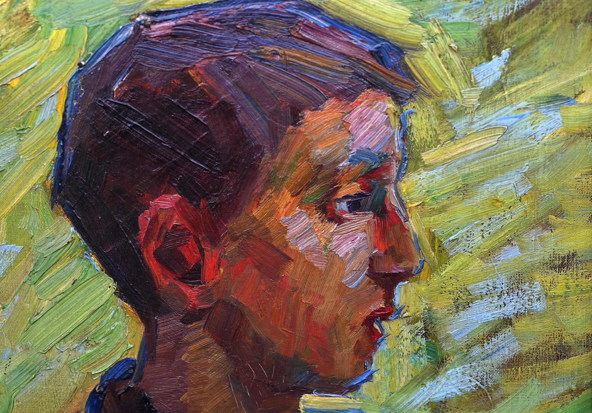 Portrait of a Boy , German about 1910, oil on Canvas signed W.T. In Good Condition For Sale In Epfach, DE