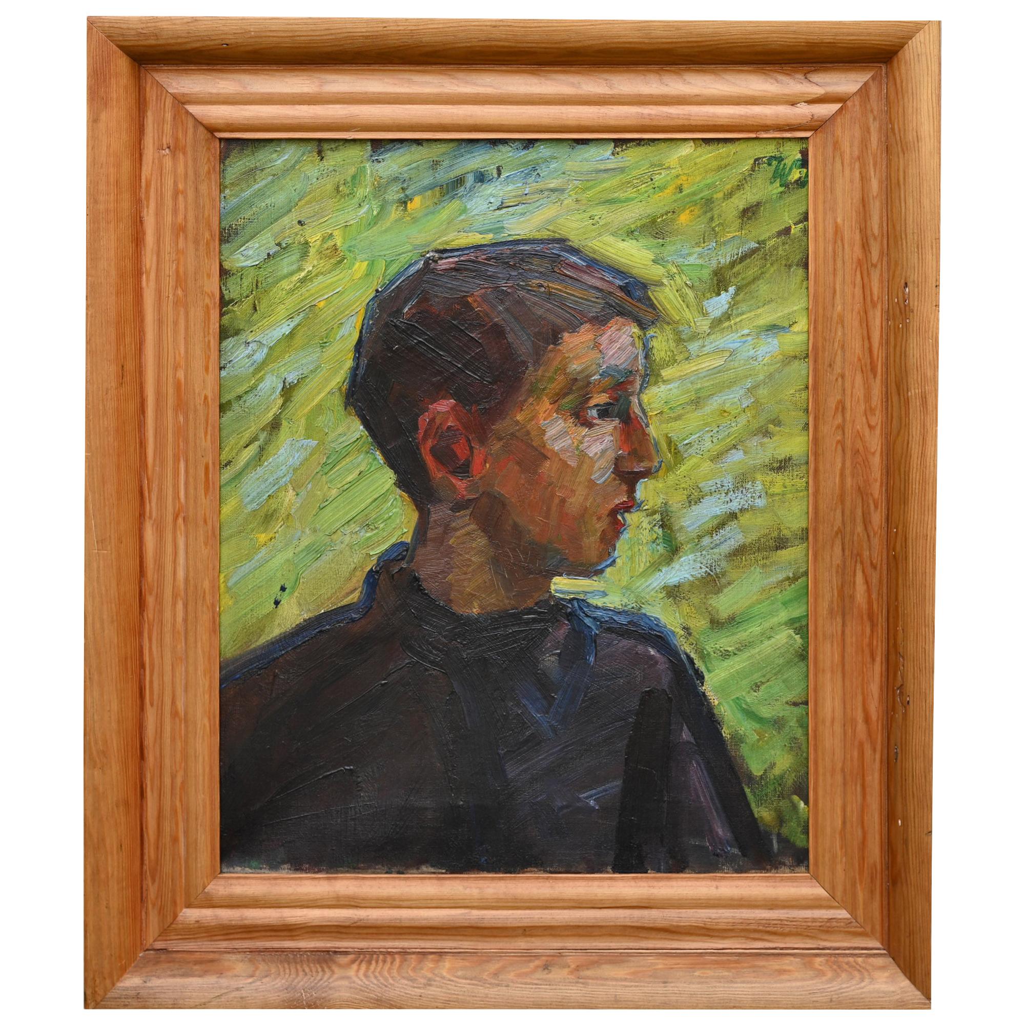 Portrait d'un garçon , Allemagne, vers 1910, huile sur toile signée W.T.