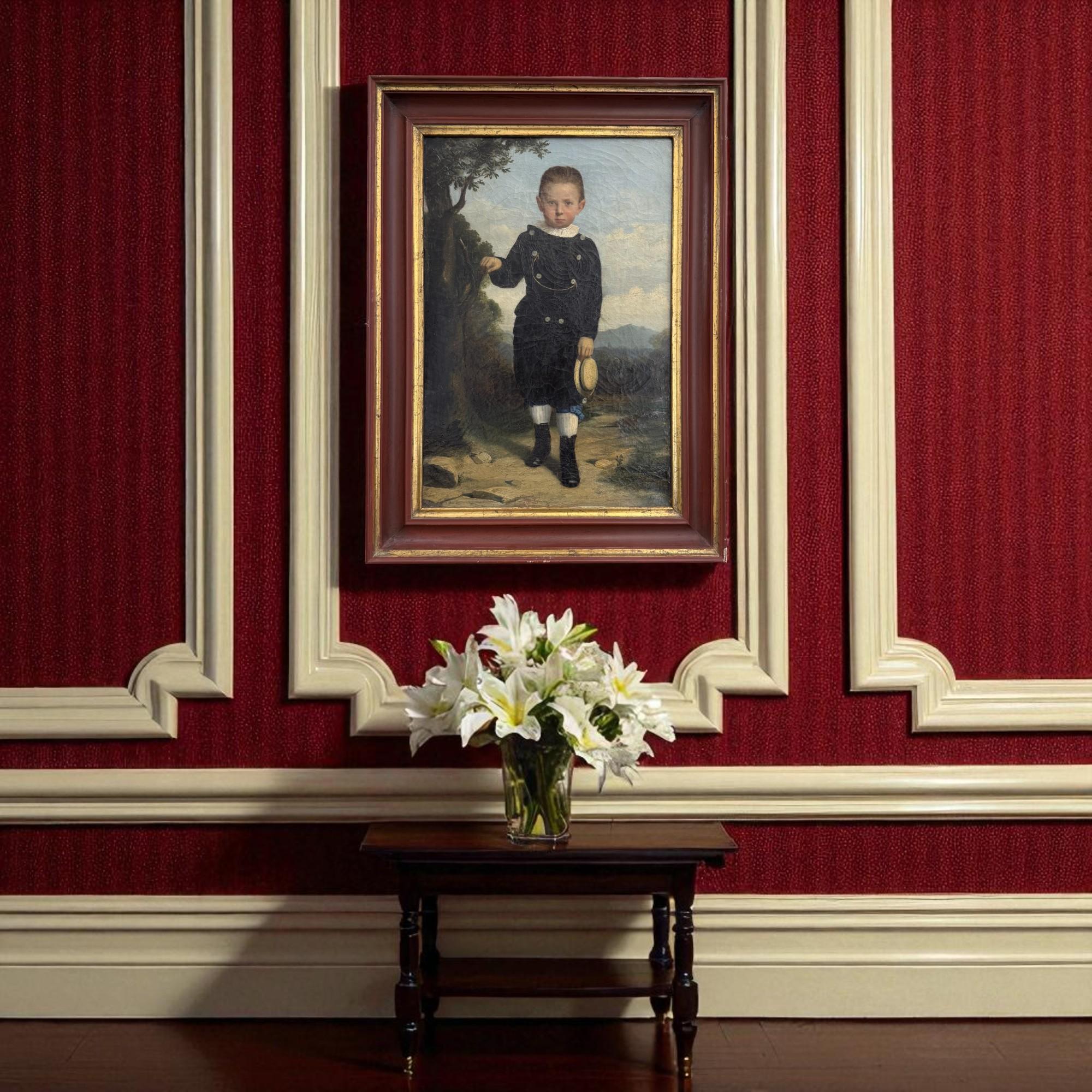 Retrato de un niño en un paisaje, por el monogramista MW, siglo XIX Napoleón III en venta
