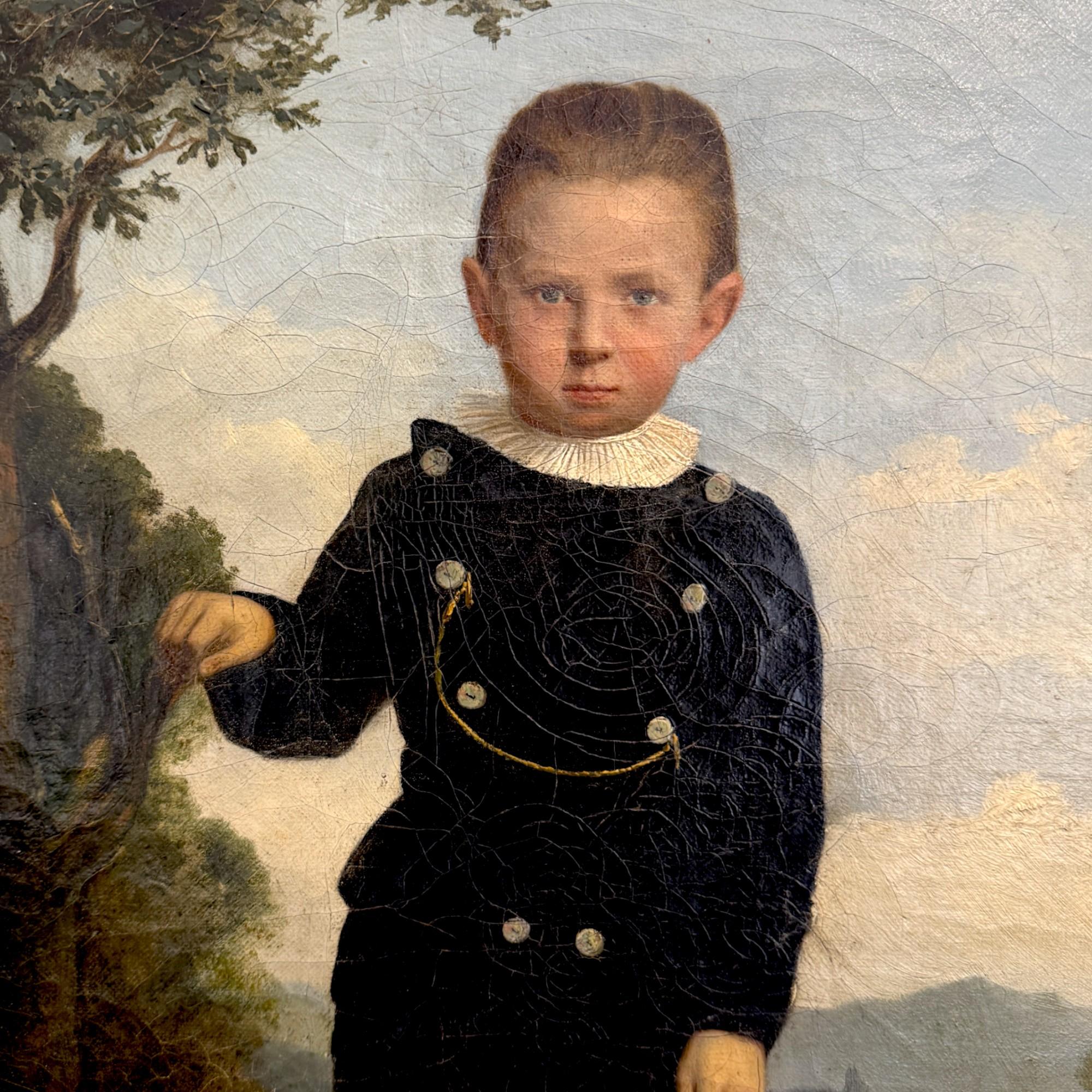 Retrato de un niño en un paisaje, por el monogramista MW, siglo XIX Alemán en venta