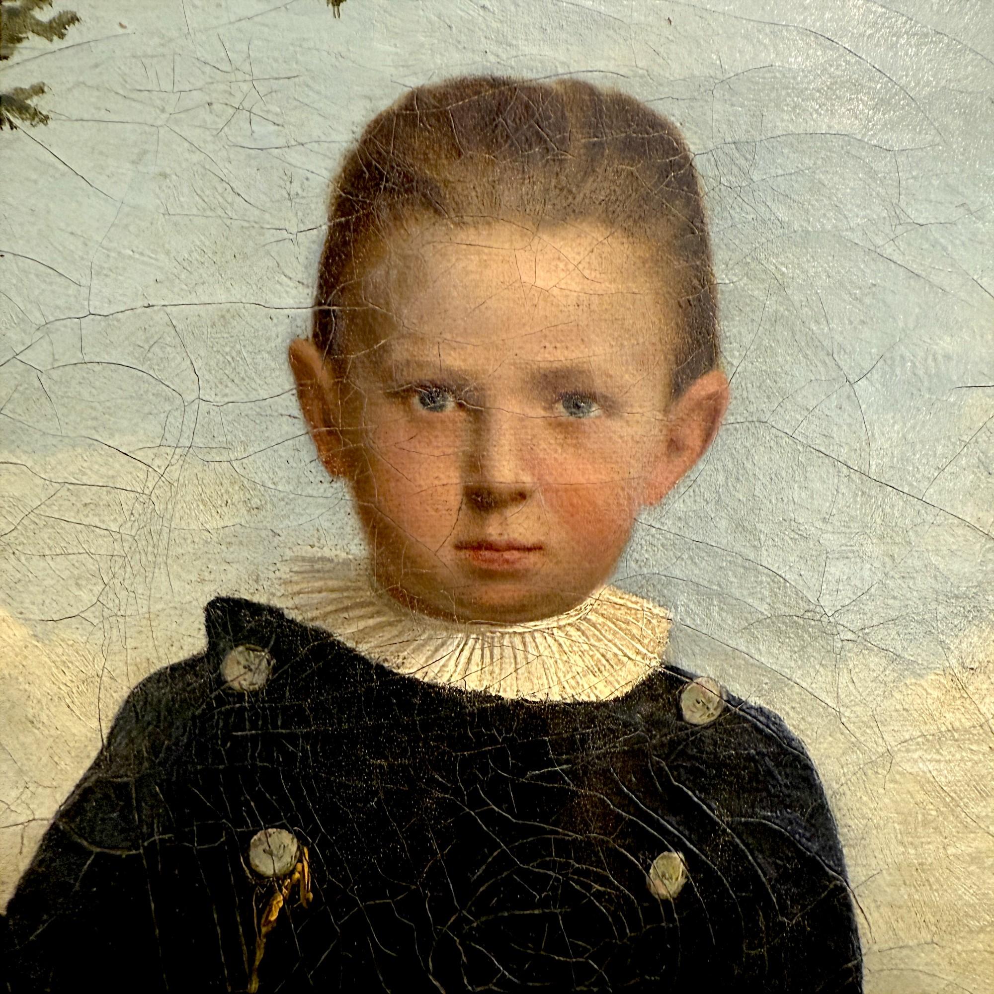 Retrato de un niño en un paisaje, por el monogramista MW, siglo XIX Aceitado en venta