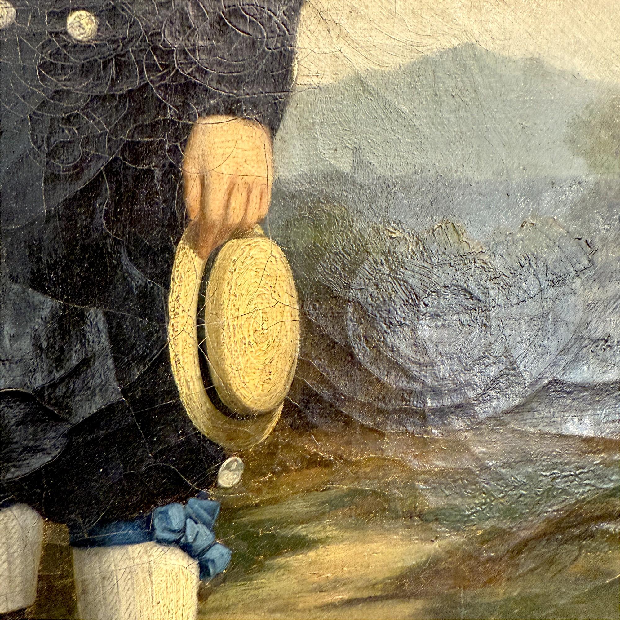 Retrato de un niño en un paisaje, por el monogramista MW, siglo XIX en Bueno estado para la venta en NICE, FR