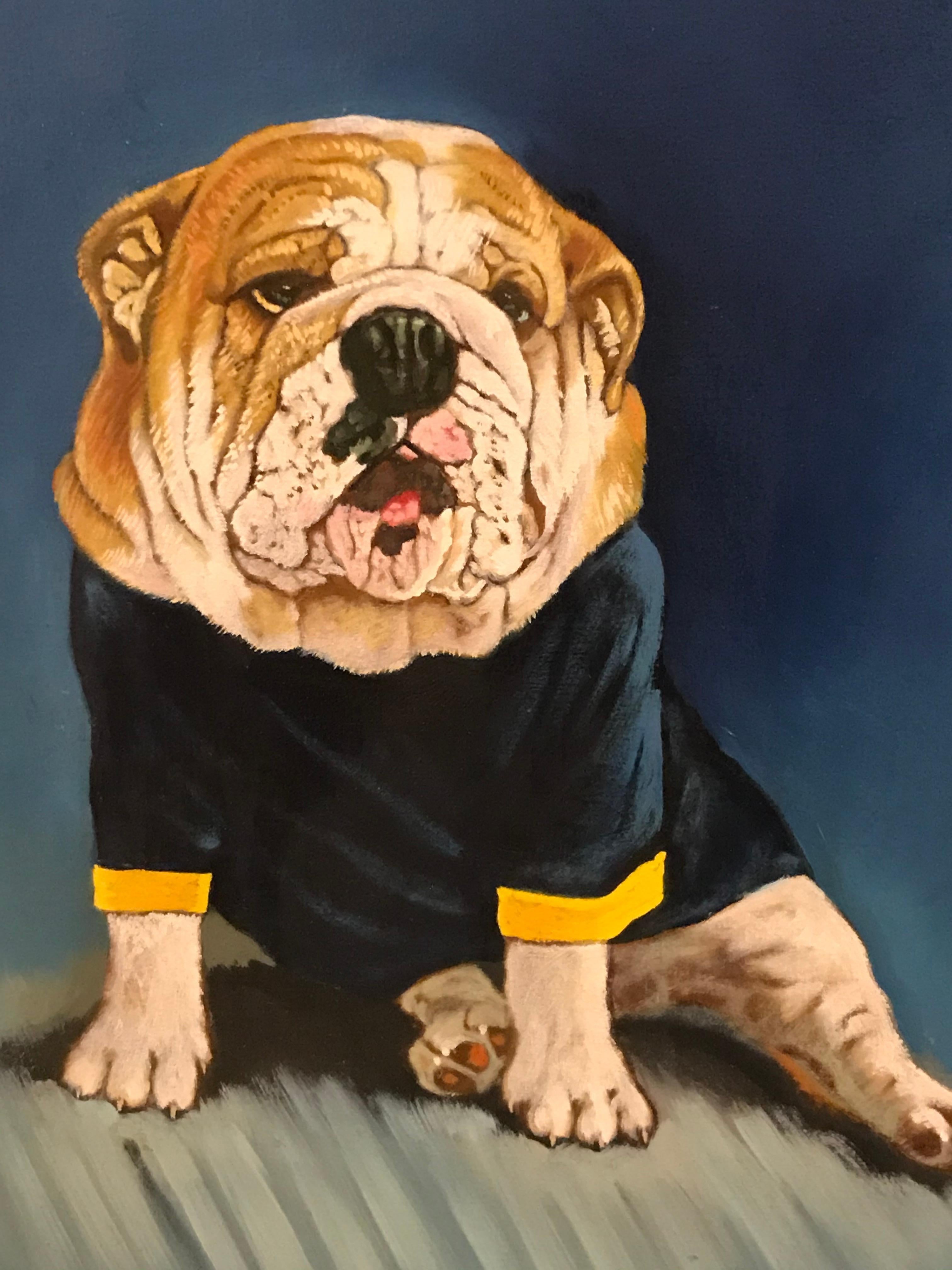 American Portrait of a Dressed Up English Bulldog - Painting By Rosas  For Sale