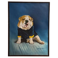 Vintage Portrait of a Dressed Up English Bulldog - Painting By Rosas 
