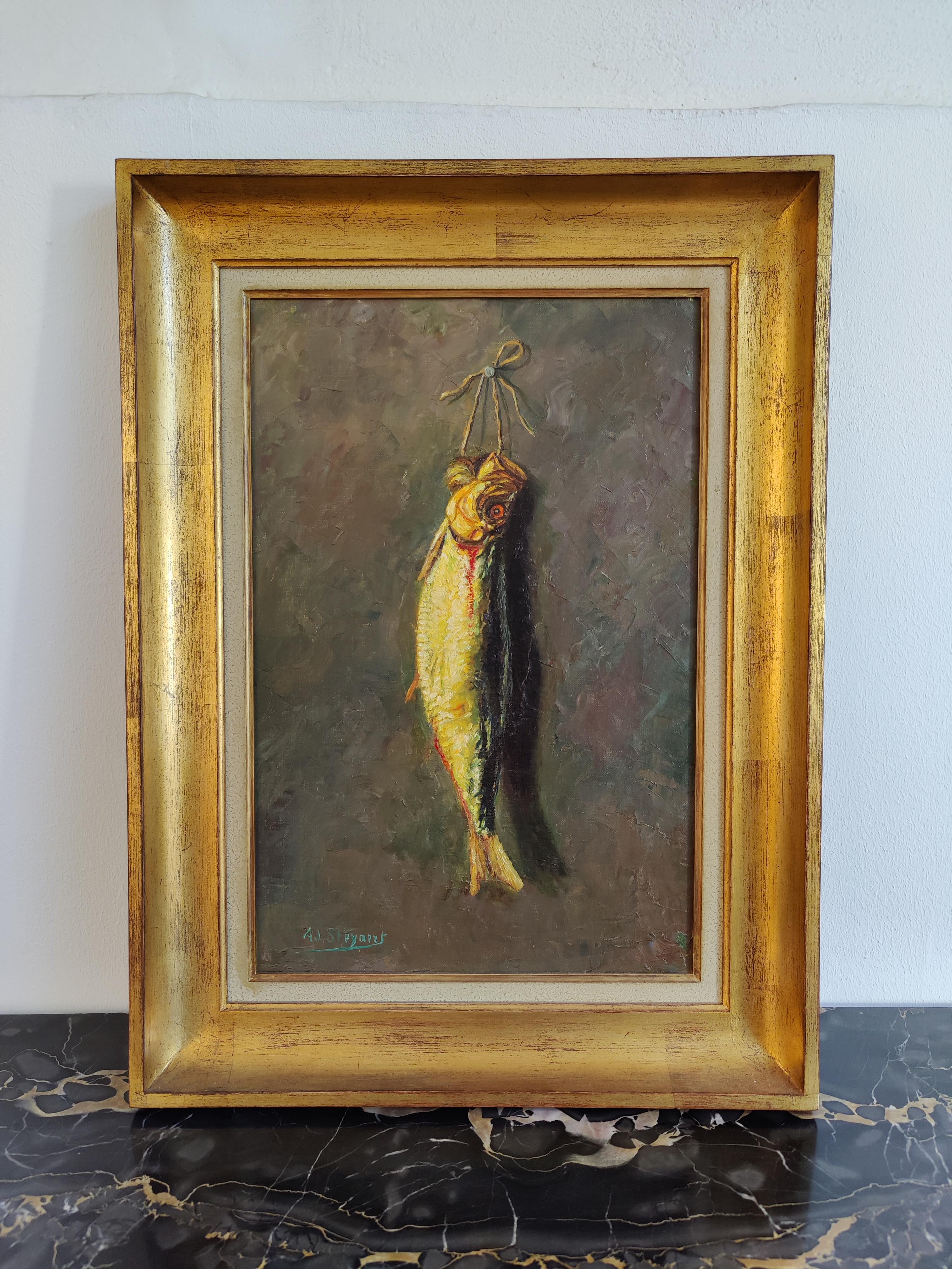 Lovely portrait of a herring.
Painted by A.J. Steyaert.

Perfect size, very pleasant and friendly painting to look at.
Comes in a nice decorative and gilded frame.

Frame size: 57.5 x 42.5 x 6 cm (height x width x depth).