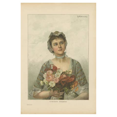 Portrait of a Flower Maiden – 19th-Century Chromolithograph by Warthmüller