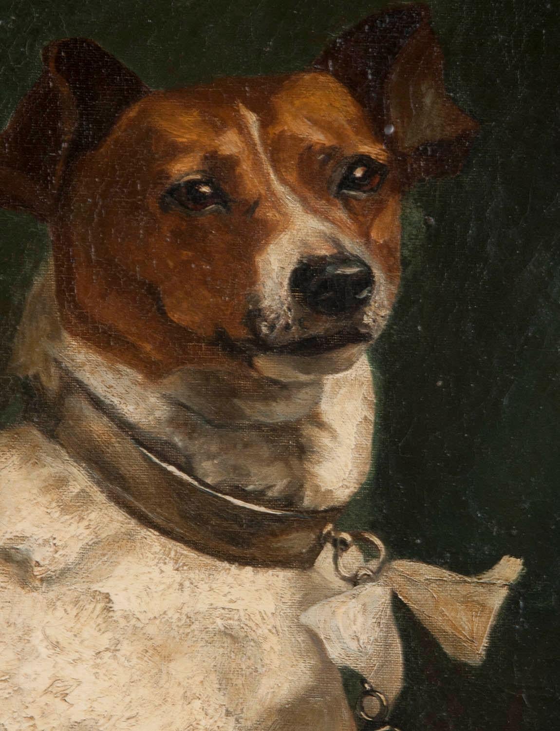 Romantic Portrait of a Fox-Terrier, 19th Century Oil Painting