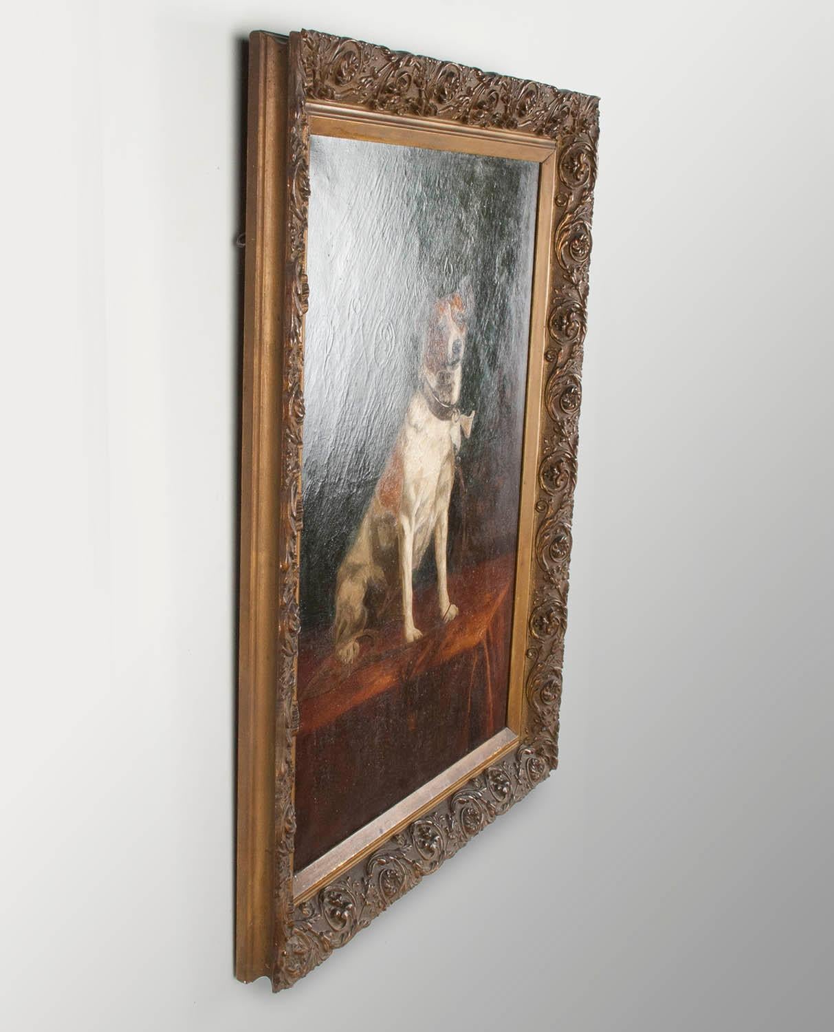Portrait of a Fox-Terrier, 19th Century Oil Painting In Good Condition In Casteren, Noord-Brabant