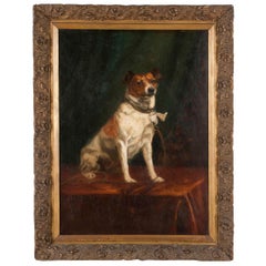 Antique Portrait of a Fox-Terrier, 19th Century Oil Painting