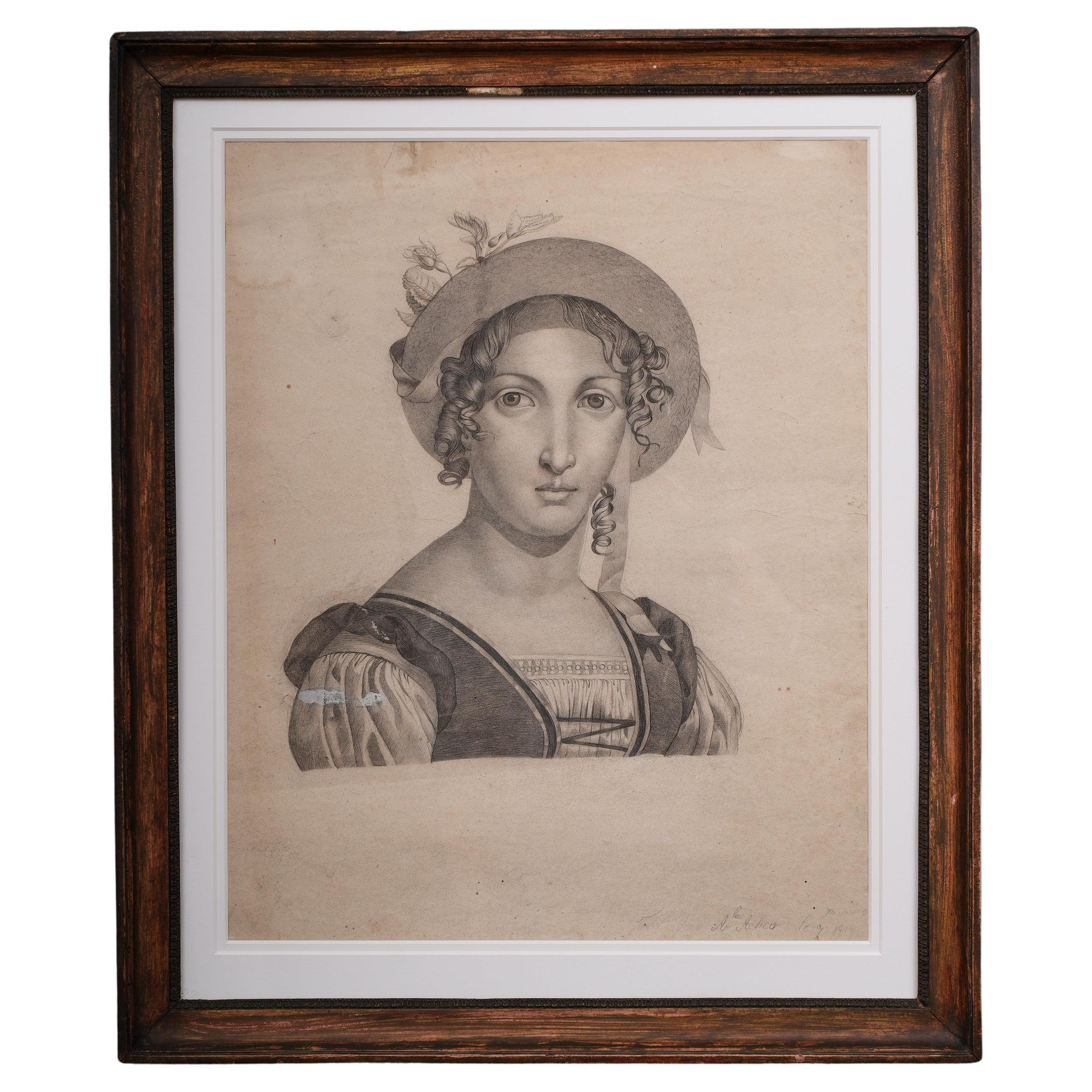 Portrait of a French Woman (1817 Dessin) For Sale