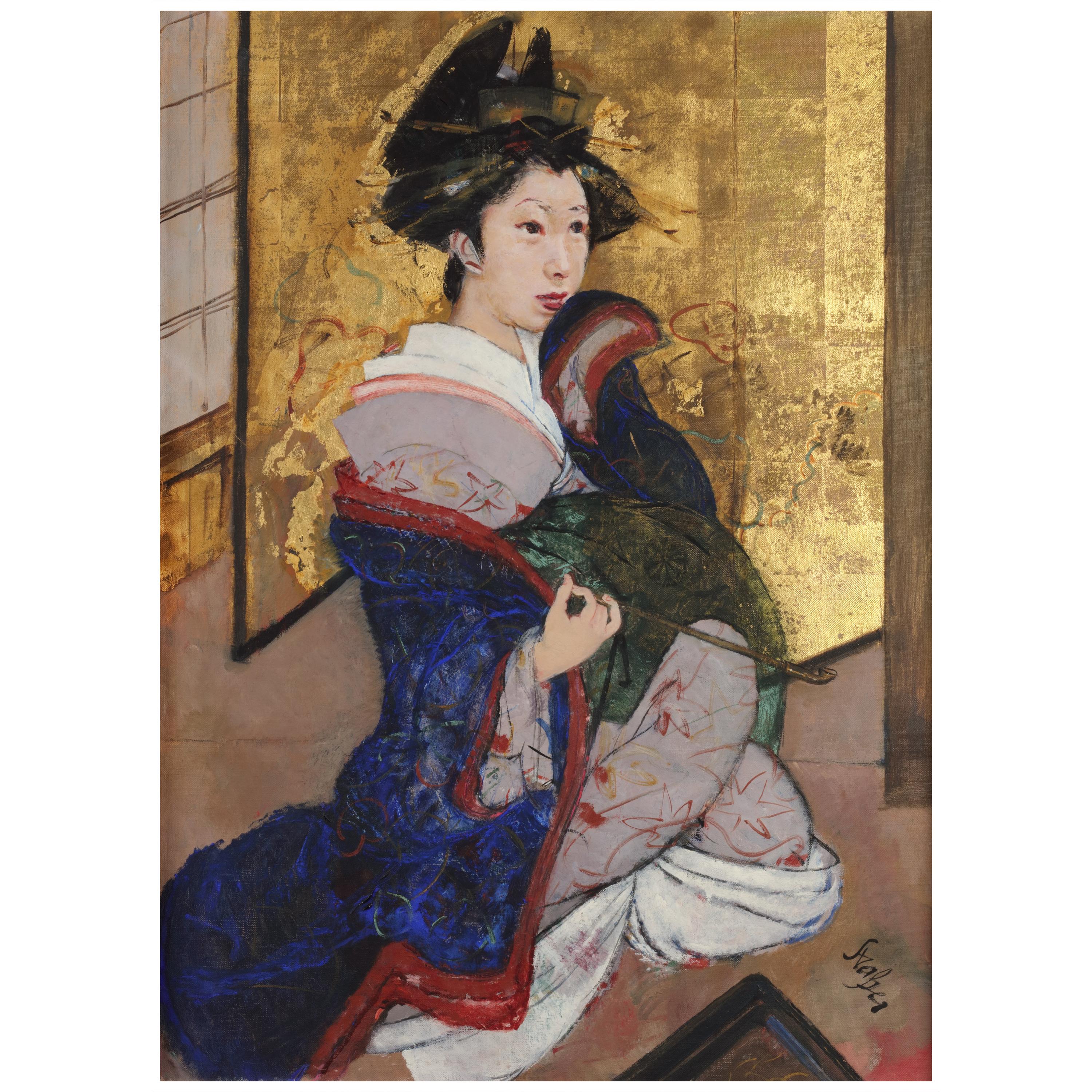 Portrait of a Geisha by Roland Strasser, Impressionist