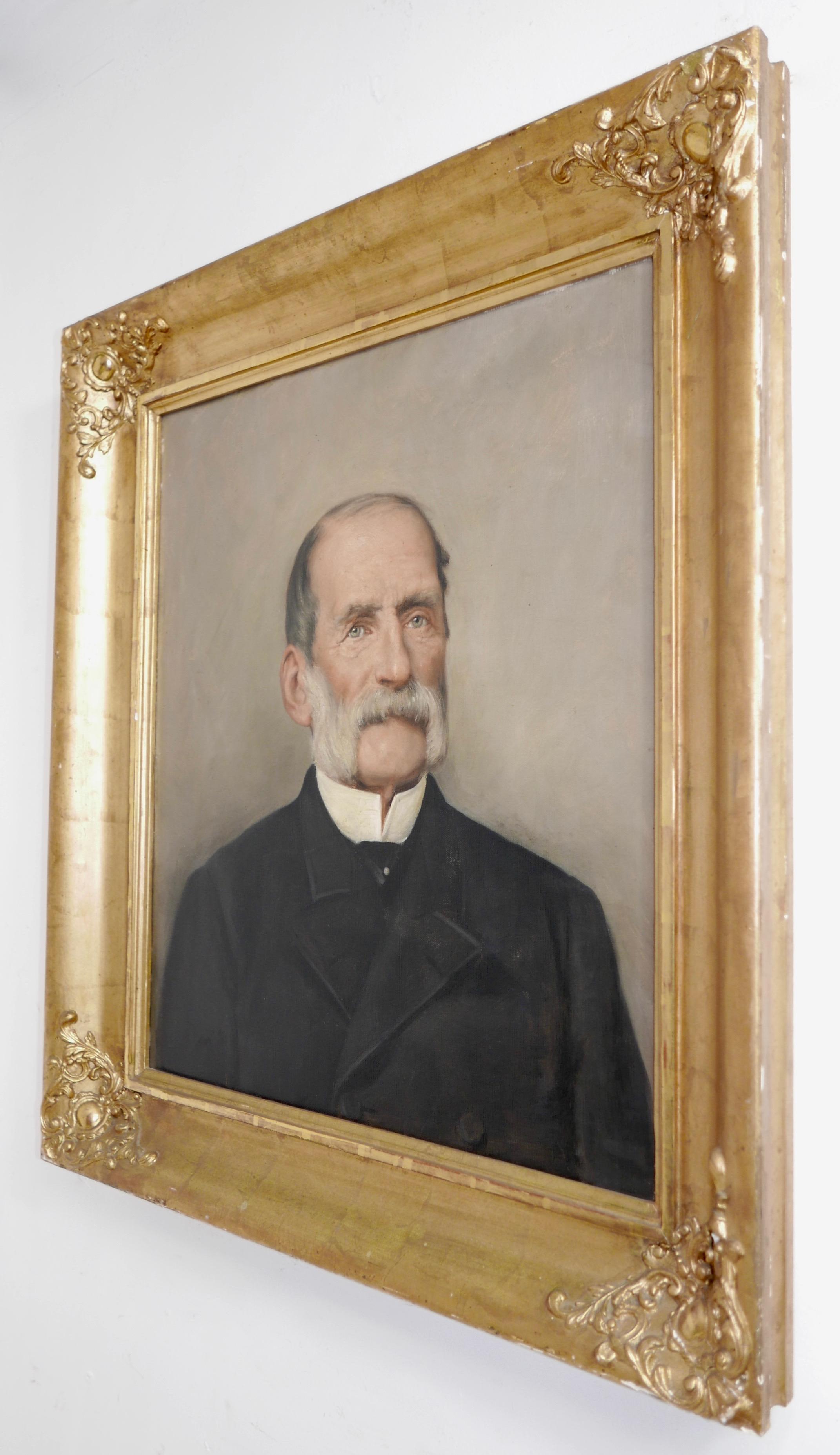 A fine portrait of a gentleman, circa 1850, oil on canvas with its original giltwood frame and stretcher
Artist and subject unknown
American School

Canvas measures: 22