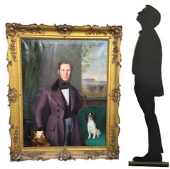 Portrait Of A Gentleman And His Dog (h160cm), Framed Hst, 19th Century