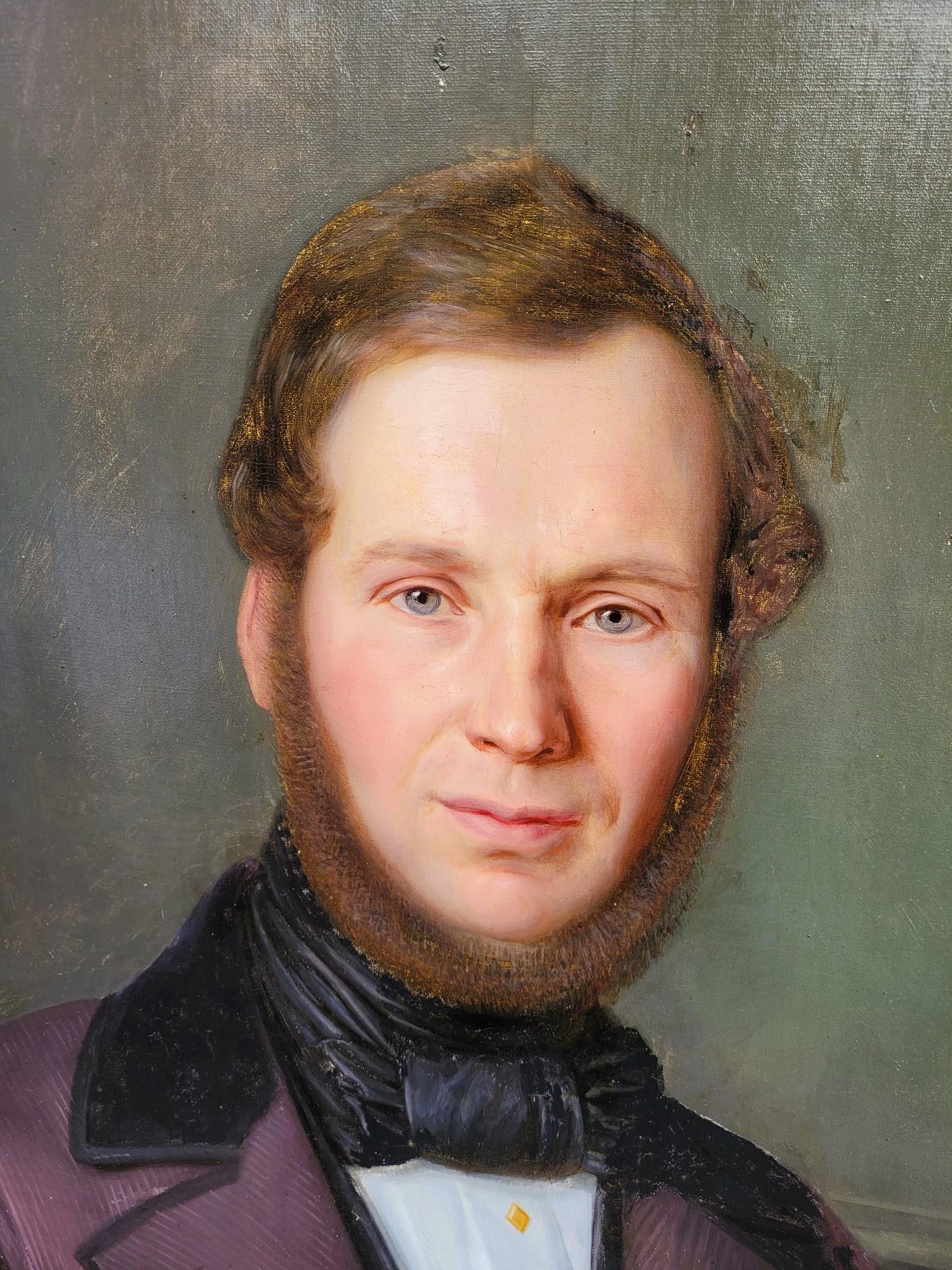Retrato De Un Caballero Y Su Perro (h160cm), Enmarcado Hst, Siglo XIX en Bueno estado para la venta en MARSEILLE, FR